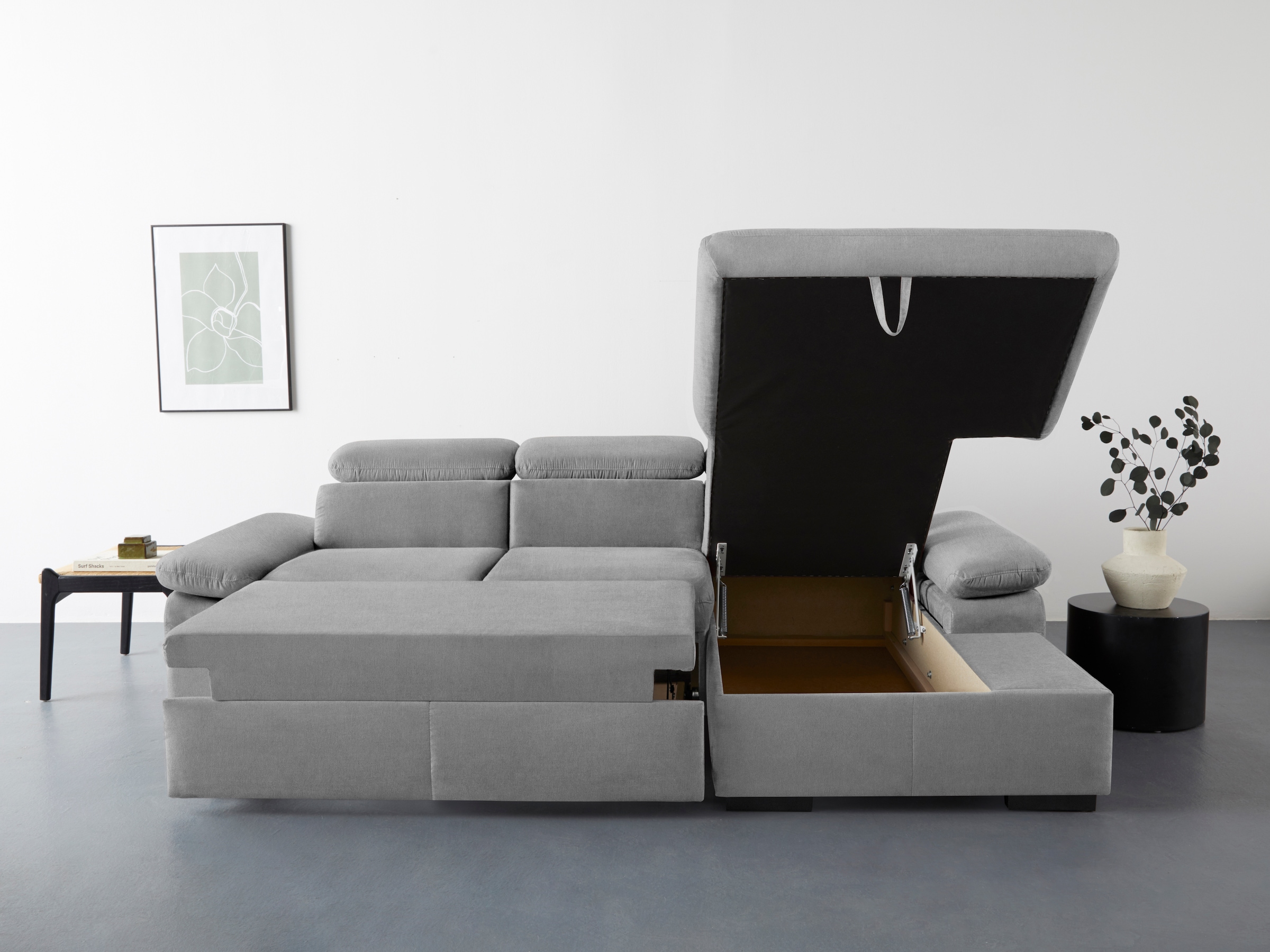 COTTA Ecksofa »Lola L-Form mit Kopfteilfunktion & Hocker«, (Set, mit Hocker), wahlweise mit Bettfunktion, Bettkasten & Armteilverstellung