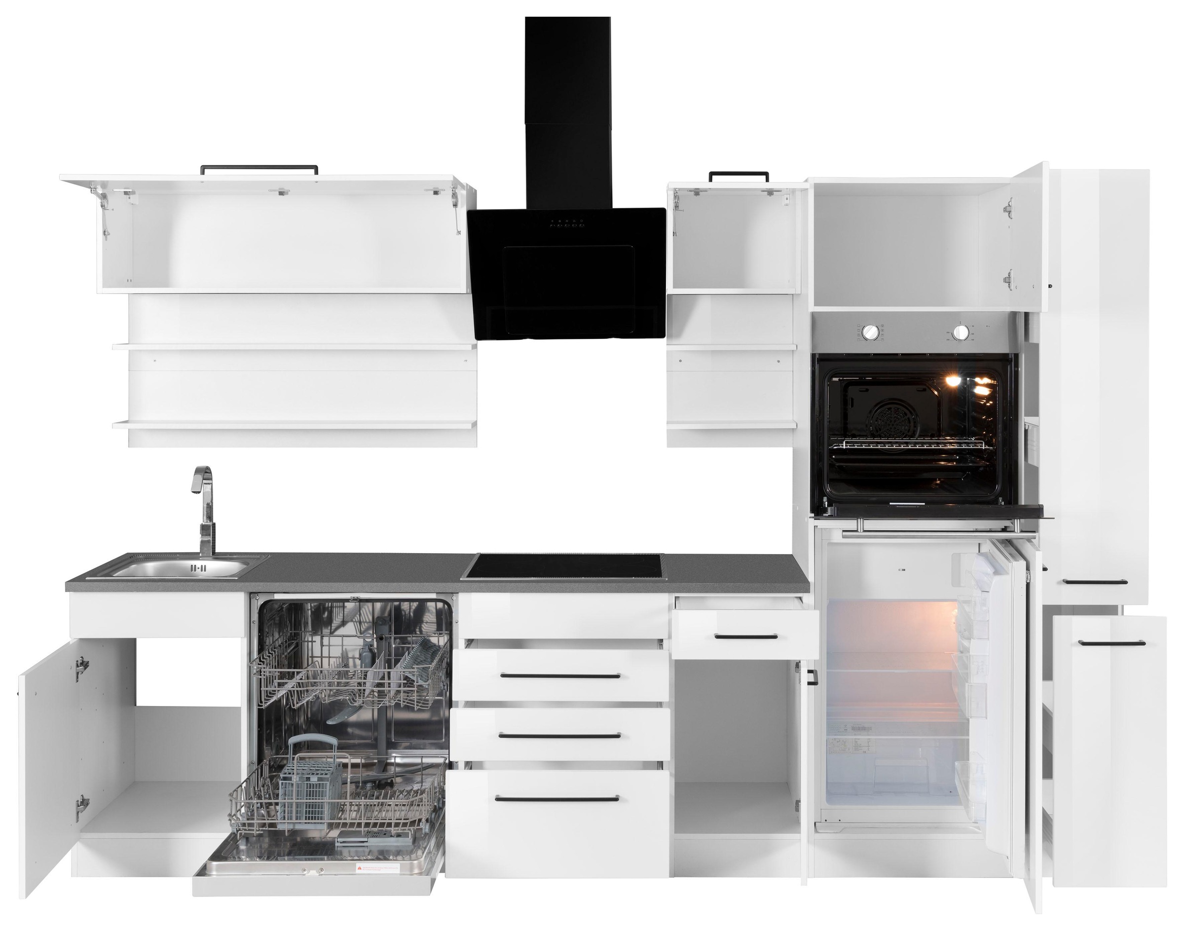KOCHSTATION Küchenzeile »KS-Tulsa«, mit E-Geräten, Breite 300 cm, schwarze Metallgriffe, MDF Fronten