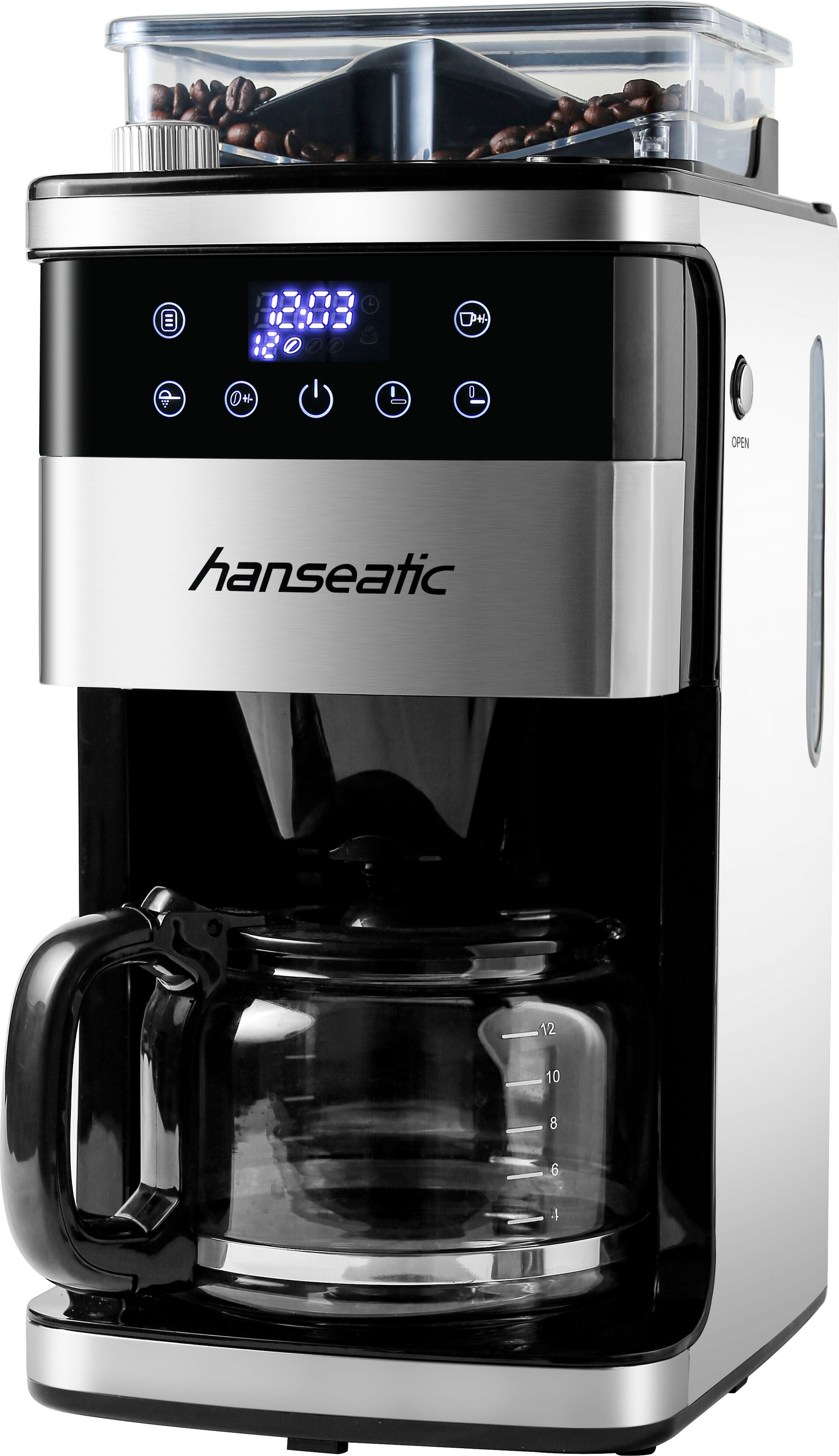 Hanseatic Kaffeemaschine mit Mahlwerk "HCMG105015SD" 1,5 l Kaffeekanne Papierfilter 1x4 inkl. 3 Jahre Herstellergarantie