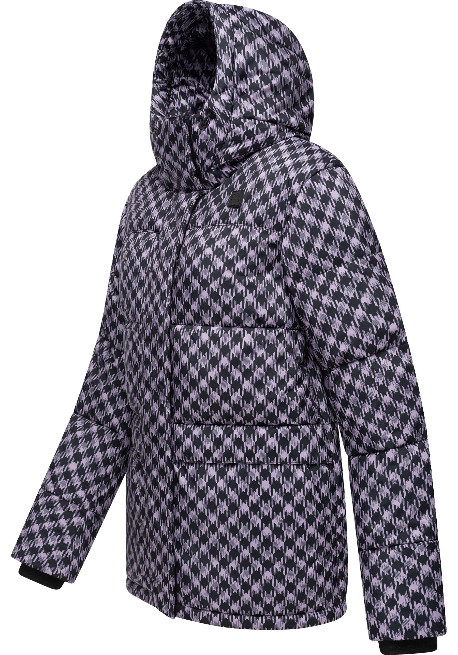 Ragwear Steppjacke »Wikesh Print«, mit Kapuze, Wasserdichte Damen Winterjacke mit Hahnentritt-Muster