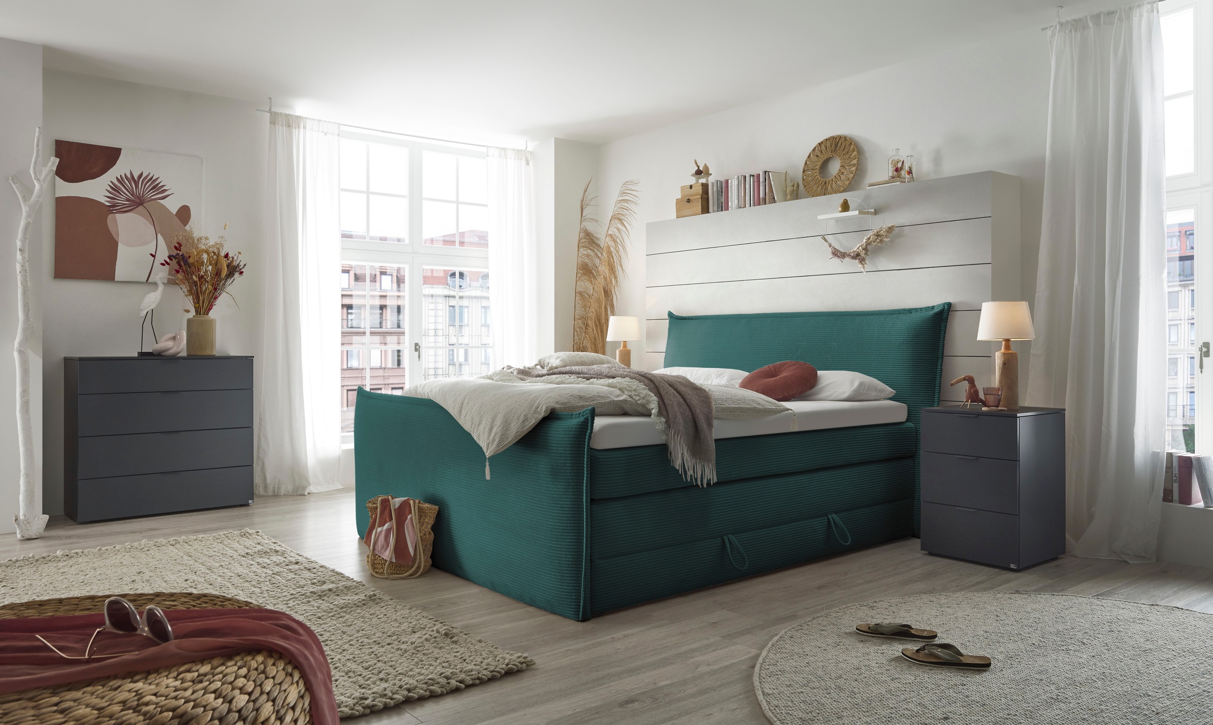 set one by Musterring Boxspringbett "Florida" in modernem Cord-Bezug, mit B günstig online kaufen