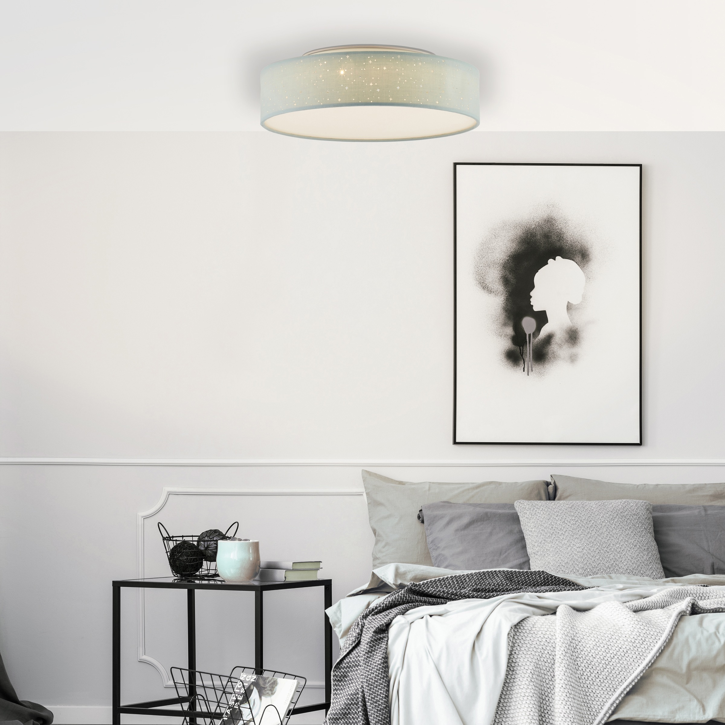 Brilliant Deckenleuchte »Baska«, 1 flammig, Ø 38 cm, Stoffschirm Sternenhimmel-Optik, 3-Stufen-dimmbar