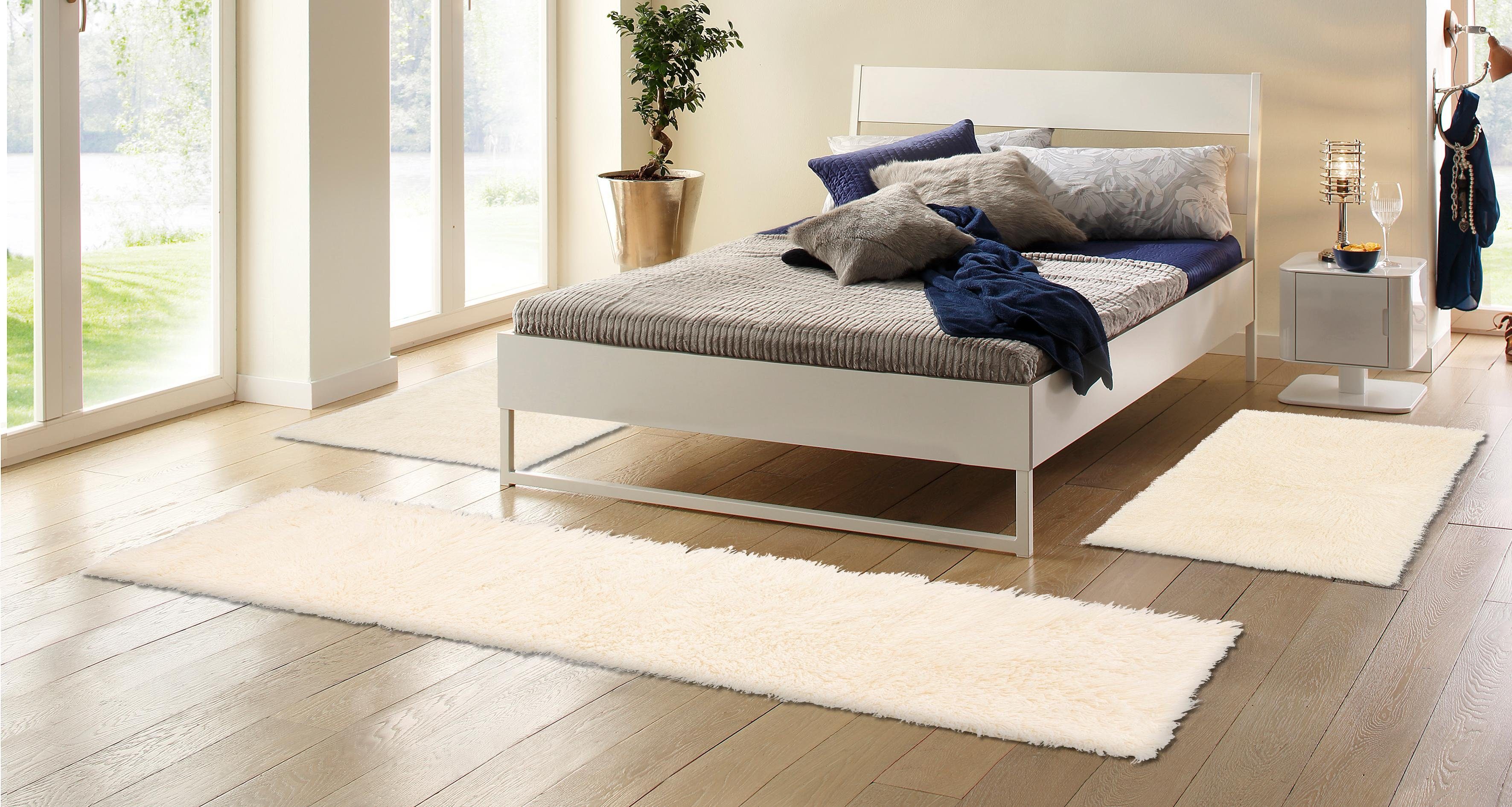 OTTO home Bettumrandung "Elif, Qualität Basic" Höhe 40 mm 3 Stk. tlg. original griechischer Flokati, Läufer-Set für das Schlafzimmer