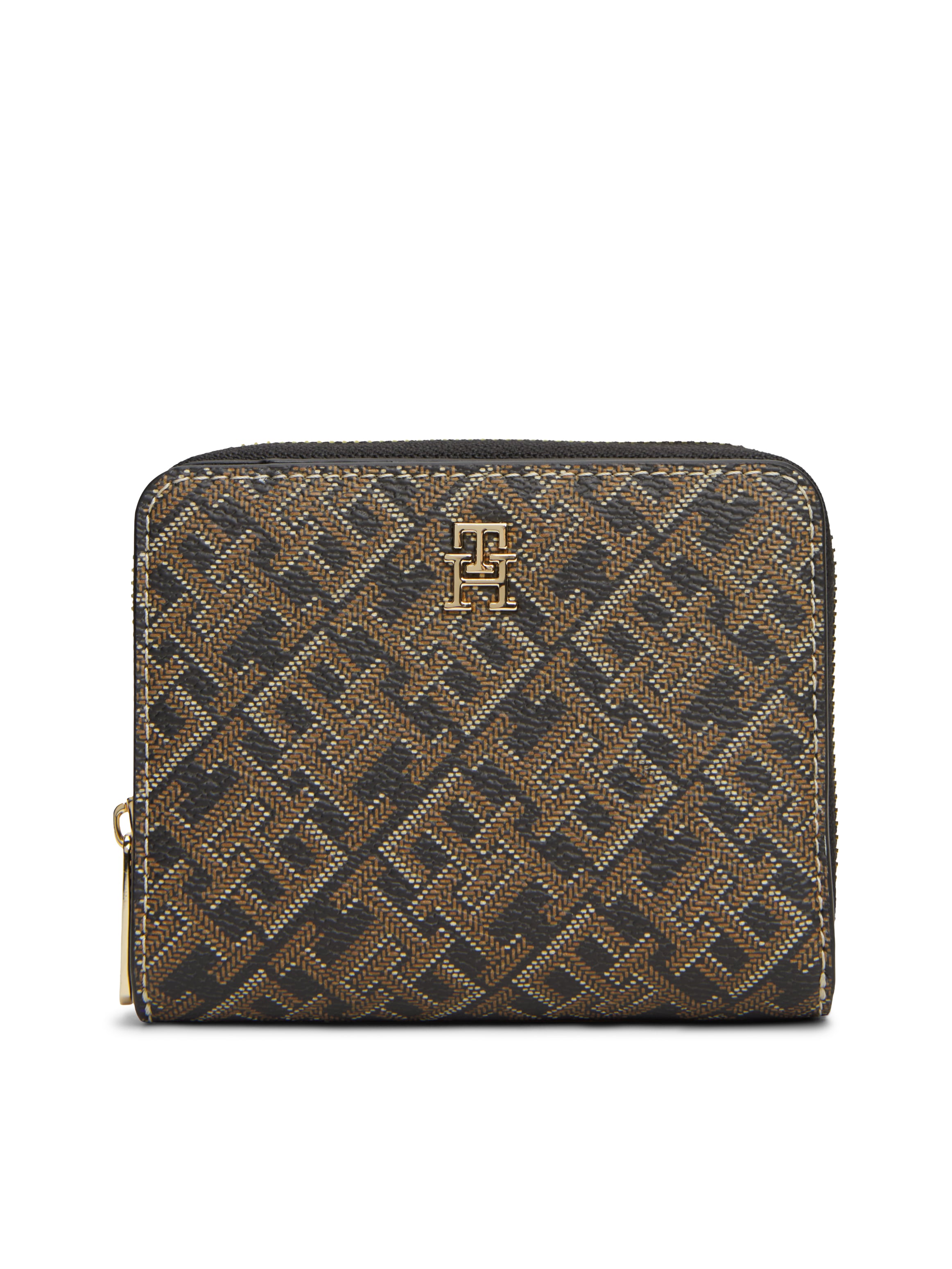 Tommy Hilfiger Geldbörse "TH ICON MED ZA W/FLAP MONO PRINT" Damen Portemonnaie, Geldbeutel mit farbigen TH-Logoprint
