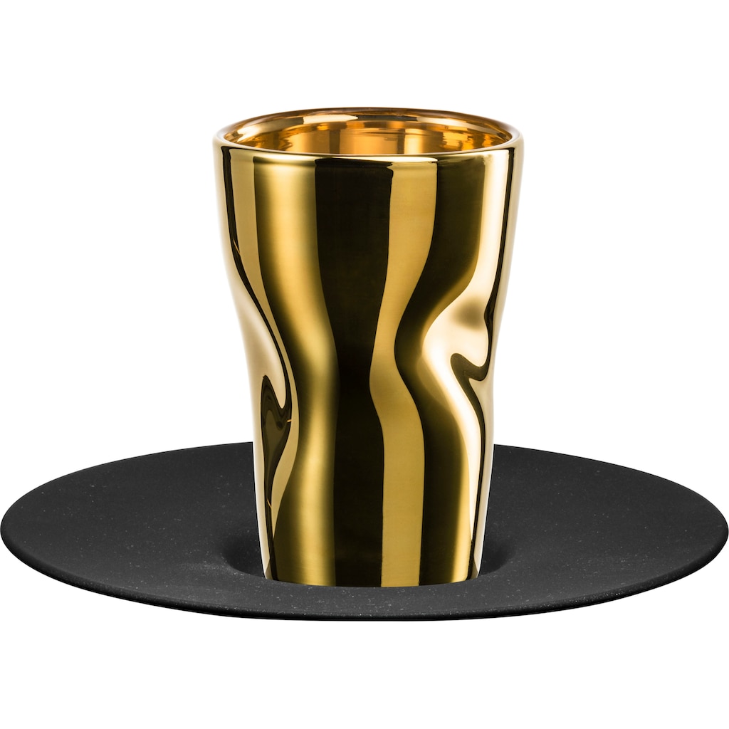 Eisch Espressoglas »UNIK«, (Set, 2 tlg., Espressoglas mit Untertasse in Geschenkröhre), Espressoglas mit Untertasse, veredelt mit Echtgold, 100 ml