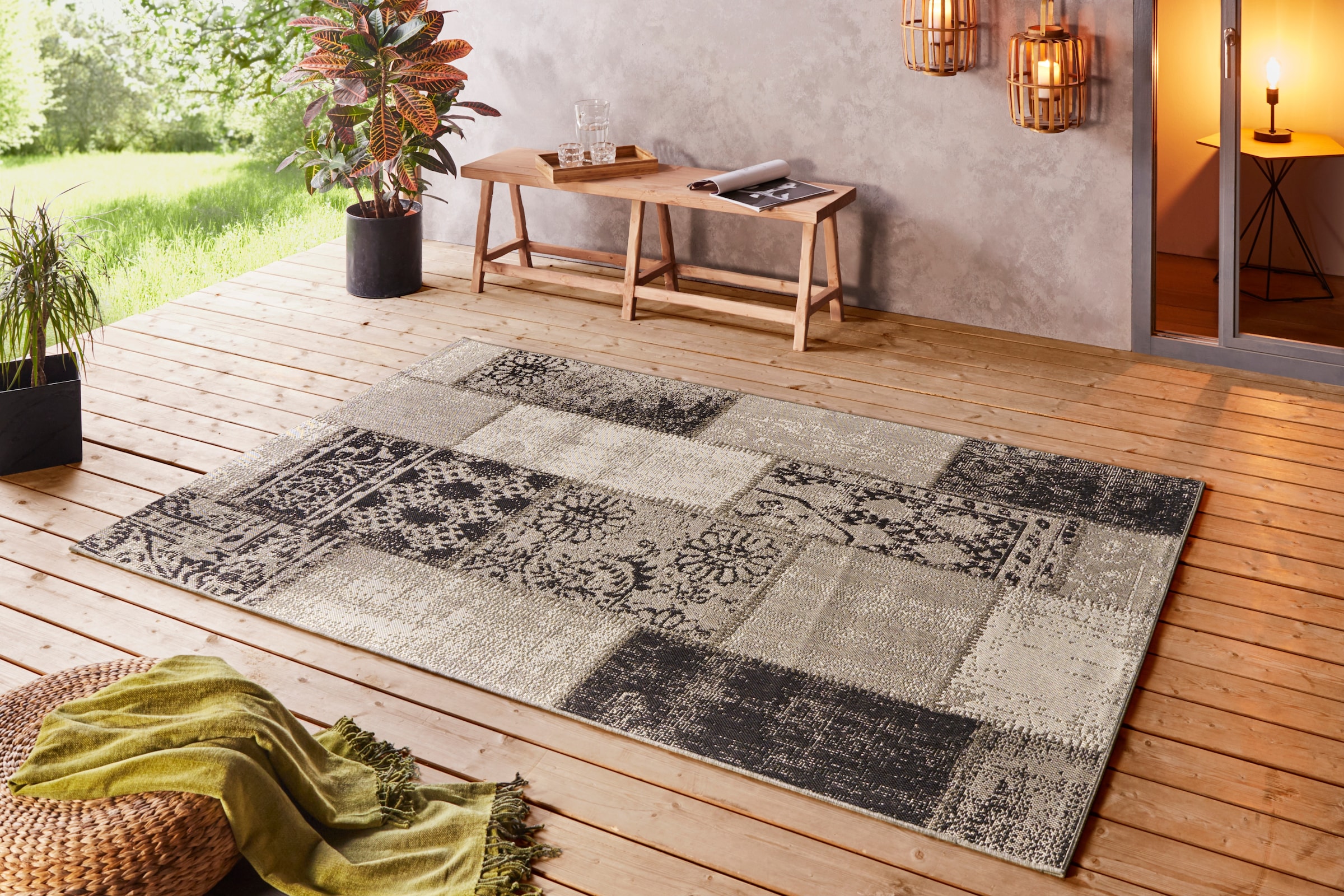 NORTHRUGS Teppich »Symi«, rechteckig, 8 mm Höhe, In- & Outdoor, Kurzflor, Läufer, Vintage, Wohnzimmer, Außenbereich