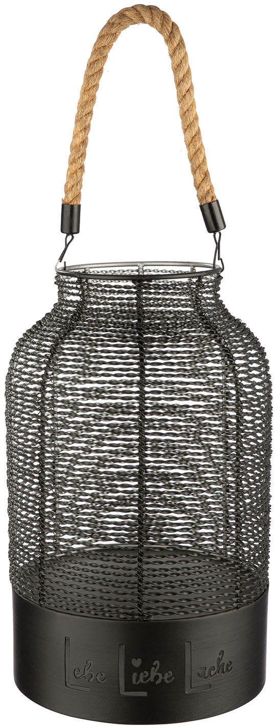 GILDE Windlicht »Windlicht rund Lebe, Liebe, Lache schwarz H. 33 cm«