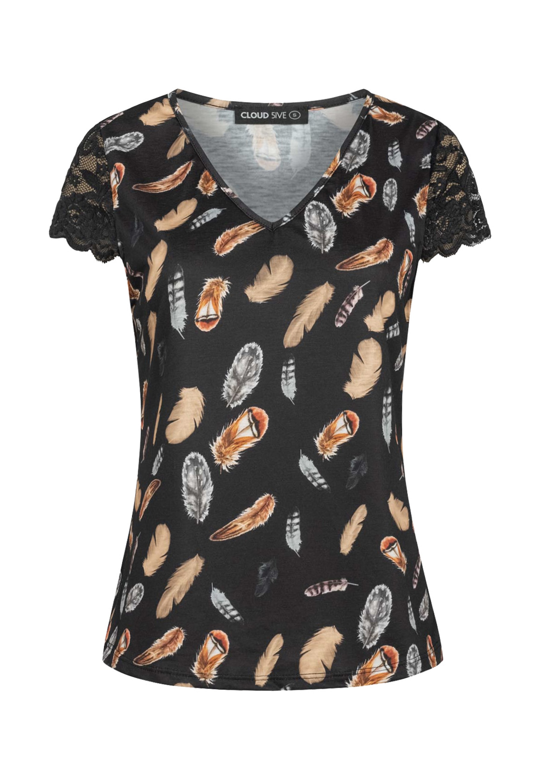 CLOUD 5IVE T-Shirt "CLOUD 5IVE T-Shirt mit V-Neck und Spitzenansatz" 1 Stk. günstig online kaufen
