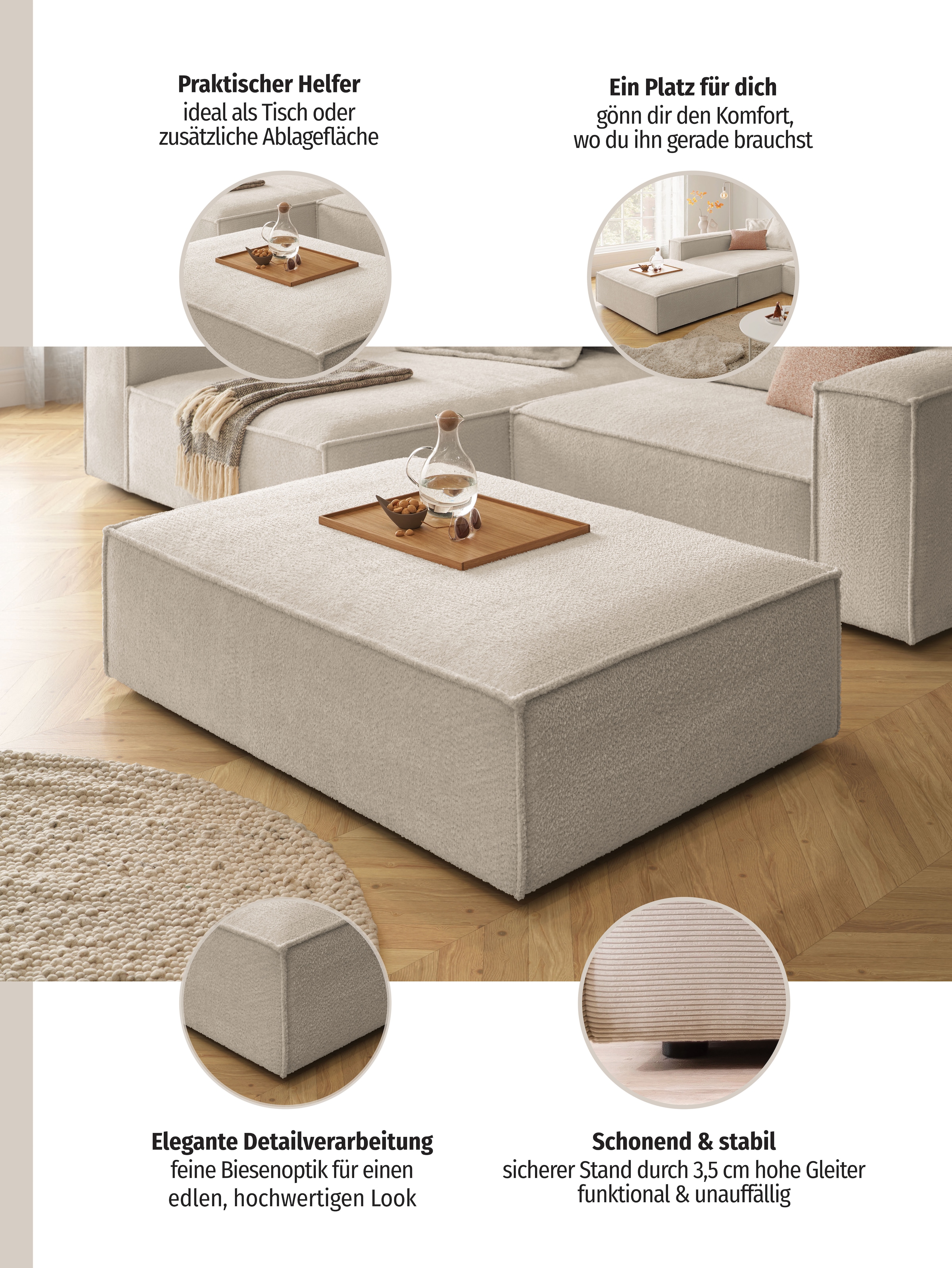 Places of Style Polsterhocker »Watertown, XXL Hockerbank passend zum Sofa - ideal als Beistellmodul«, erweiterbare Hockerbank mit weicher Polsterung