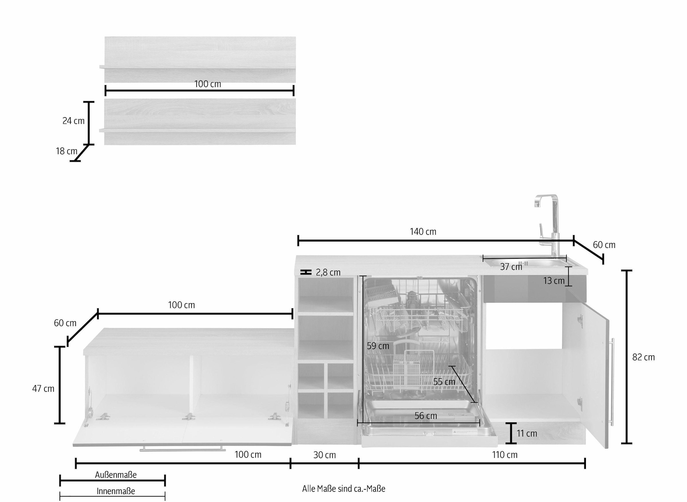 Kochstation Winkelküche »KS-Samos«, ohne E-Geräte, Stellbreite 300 x 250 cm