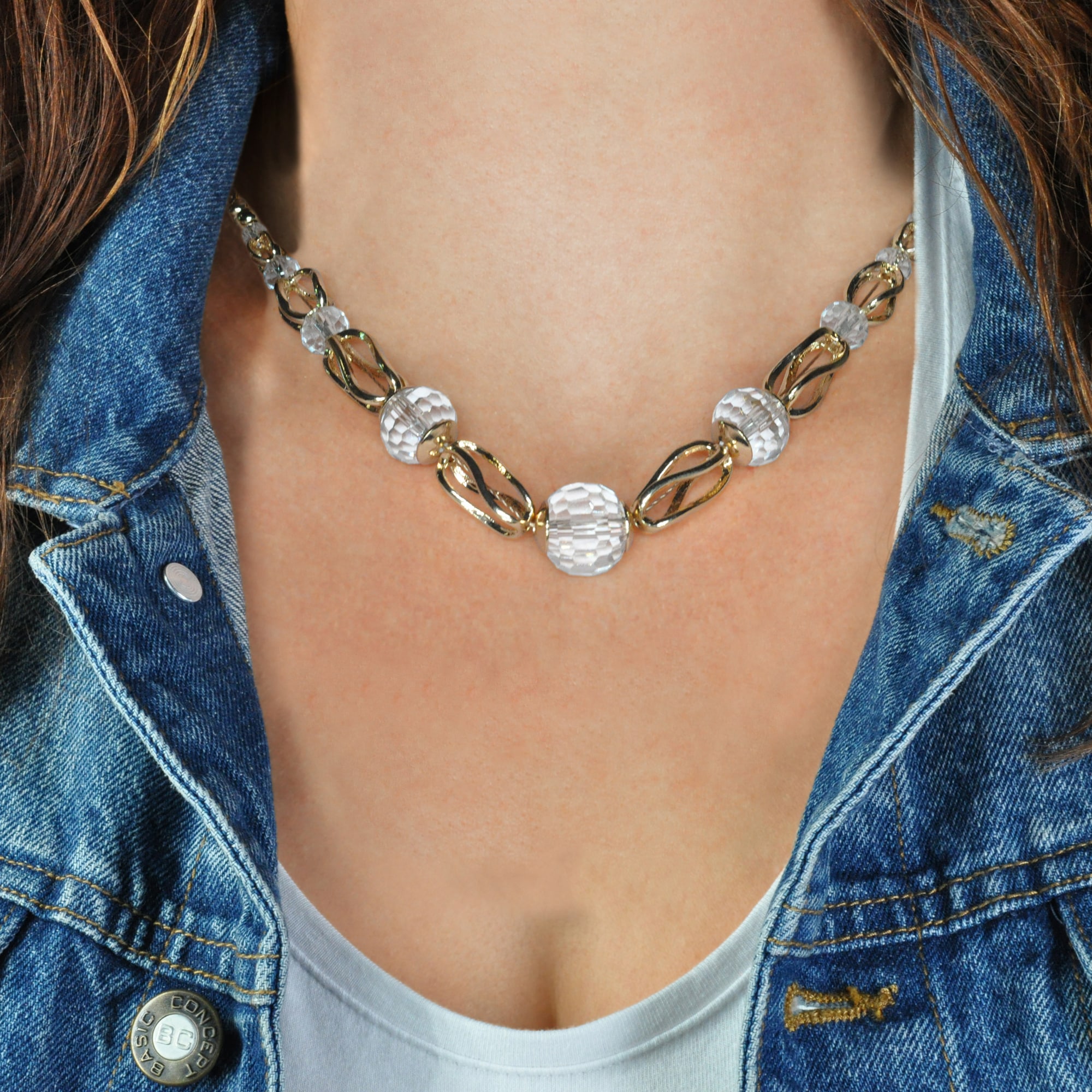 Steuer Collierkettchen »Metall gelb 44+5cm Kugel Glas weiß«