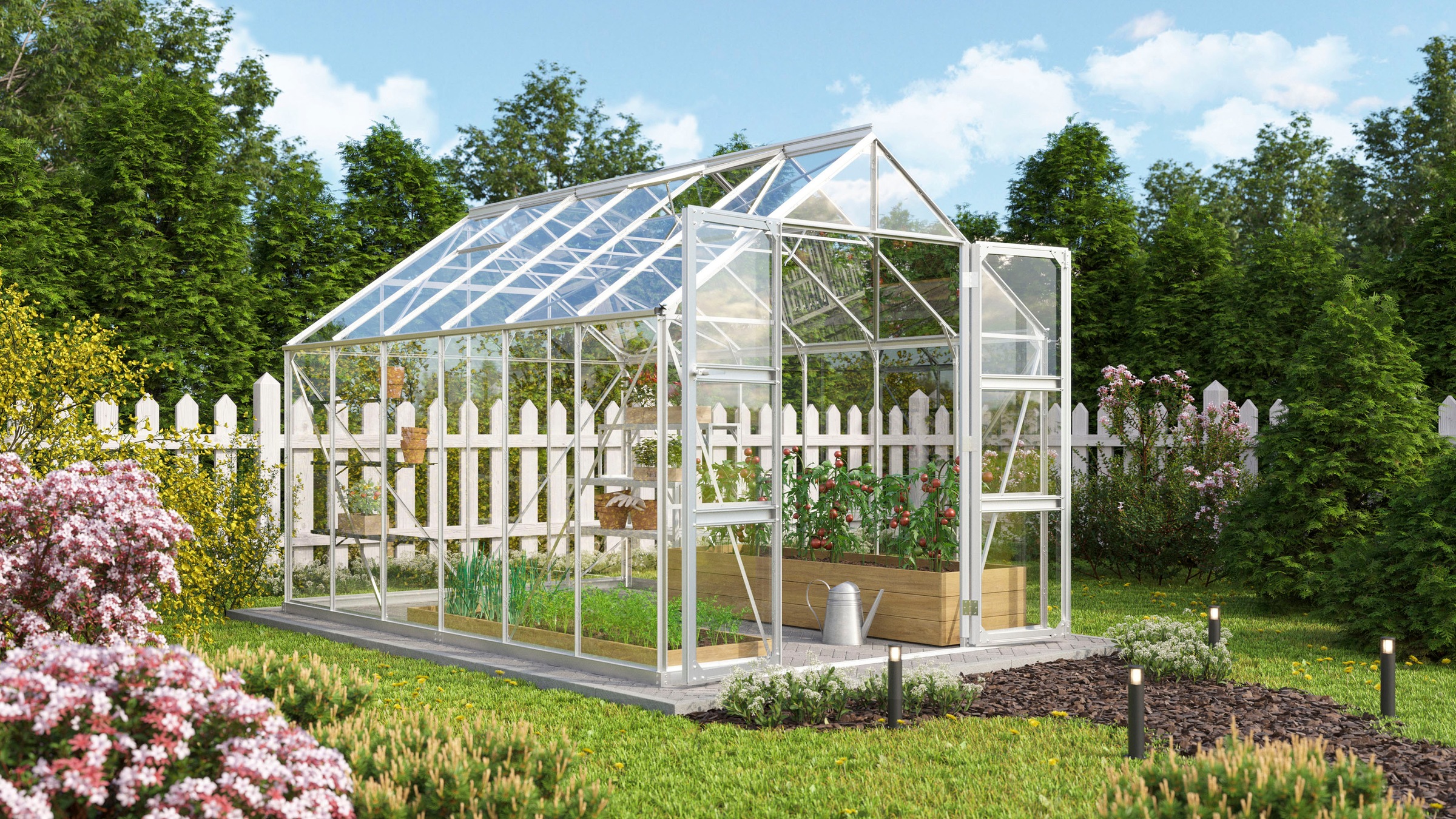 Vitavia Gewächshaus »Domus 9900«, mit Doppelschwingtüren, bodentiefer Türschwelle, 3 mm Sicherheitsglas