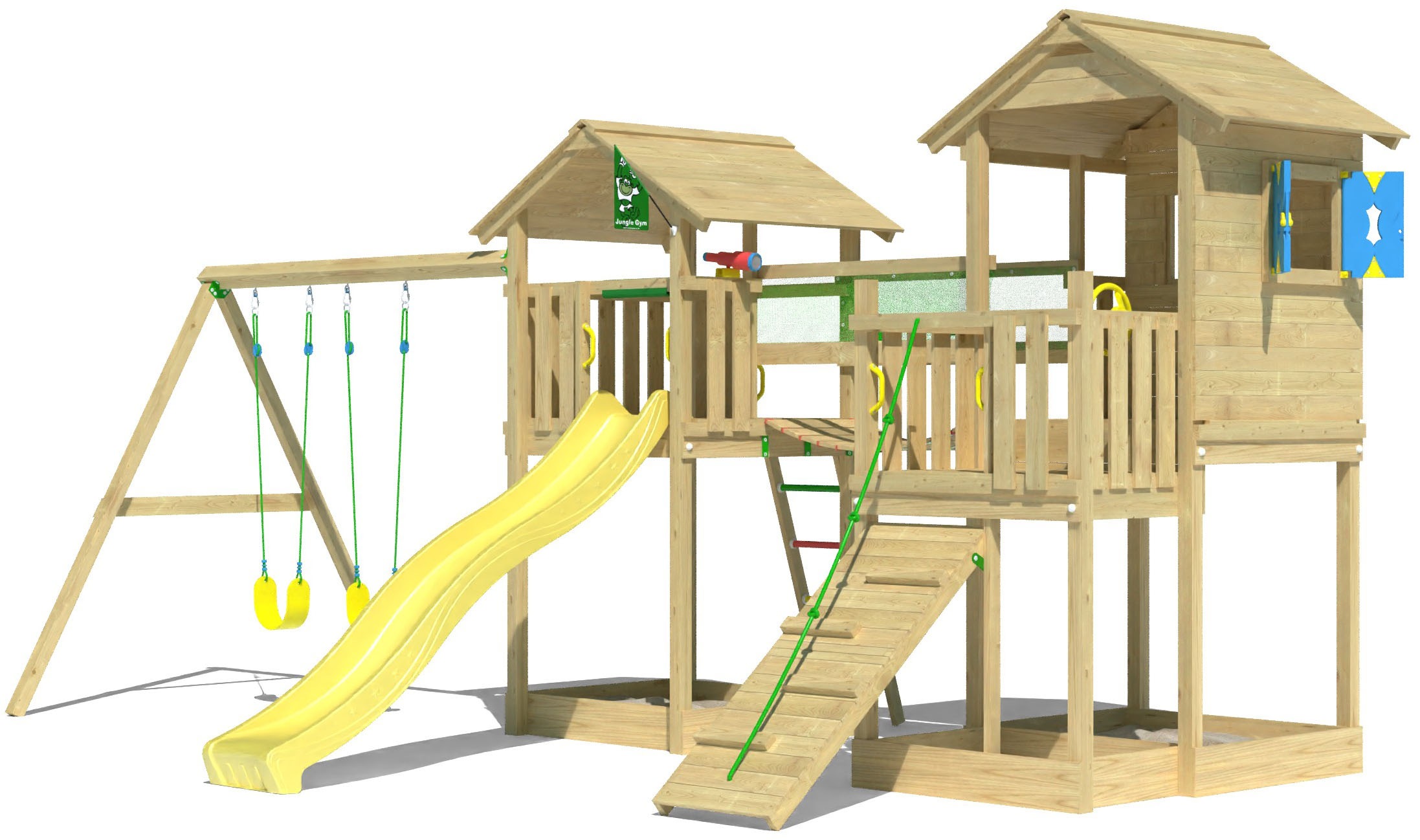 Jungle Gym Spielturm »Stronghold«, (Set), Spielanlage mit 2 Türmen, Schaukel und Rutsche mit Wasseranschluss