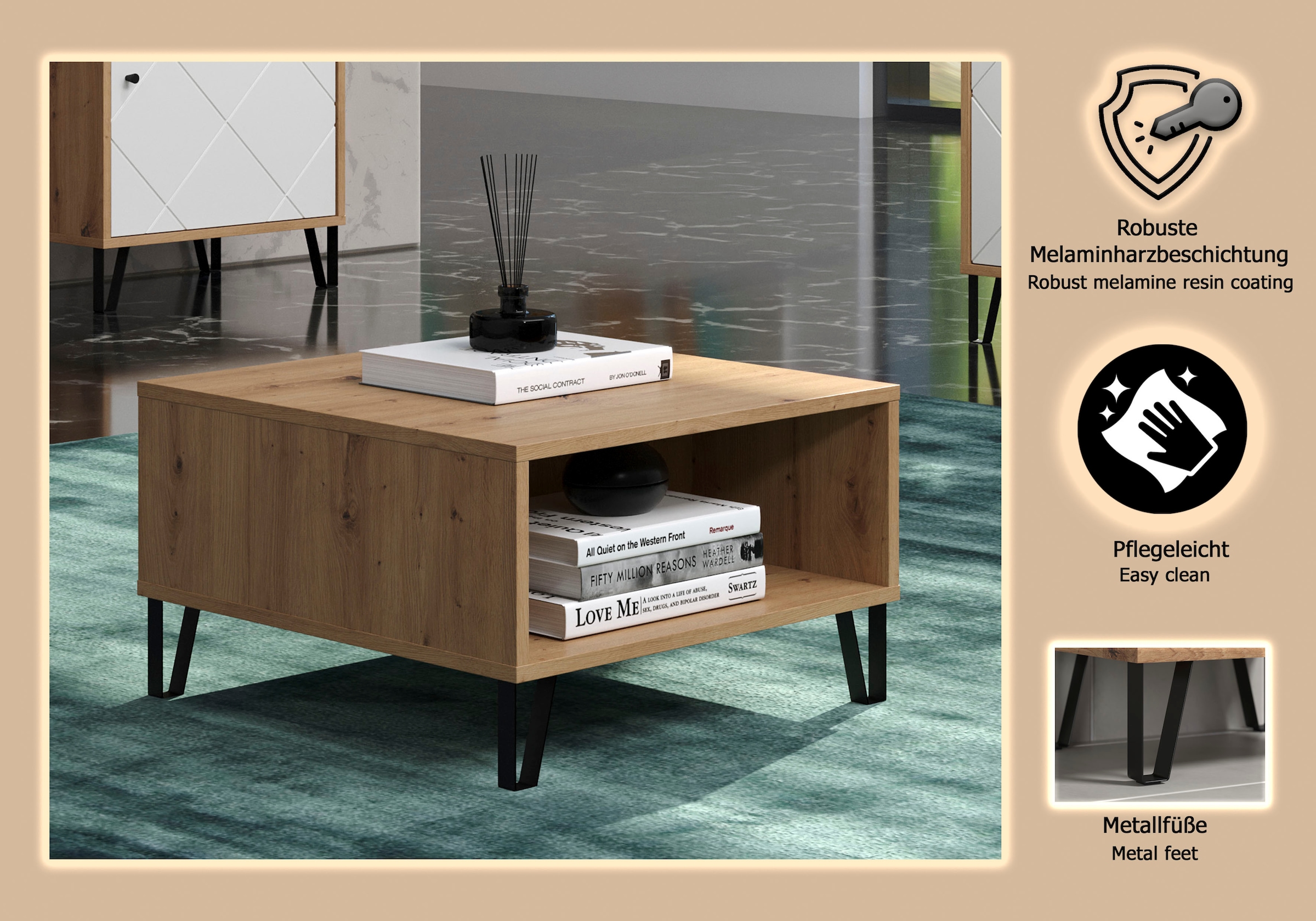 Places of Style Couchtisch »Tarragona«, Couchtisch mit 2 offenen Fächern - (B/T/H) 60/60/37 cm