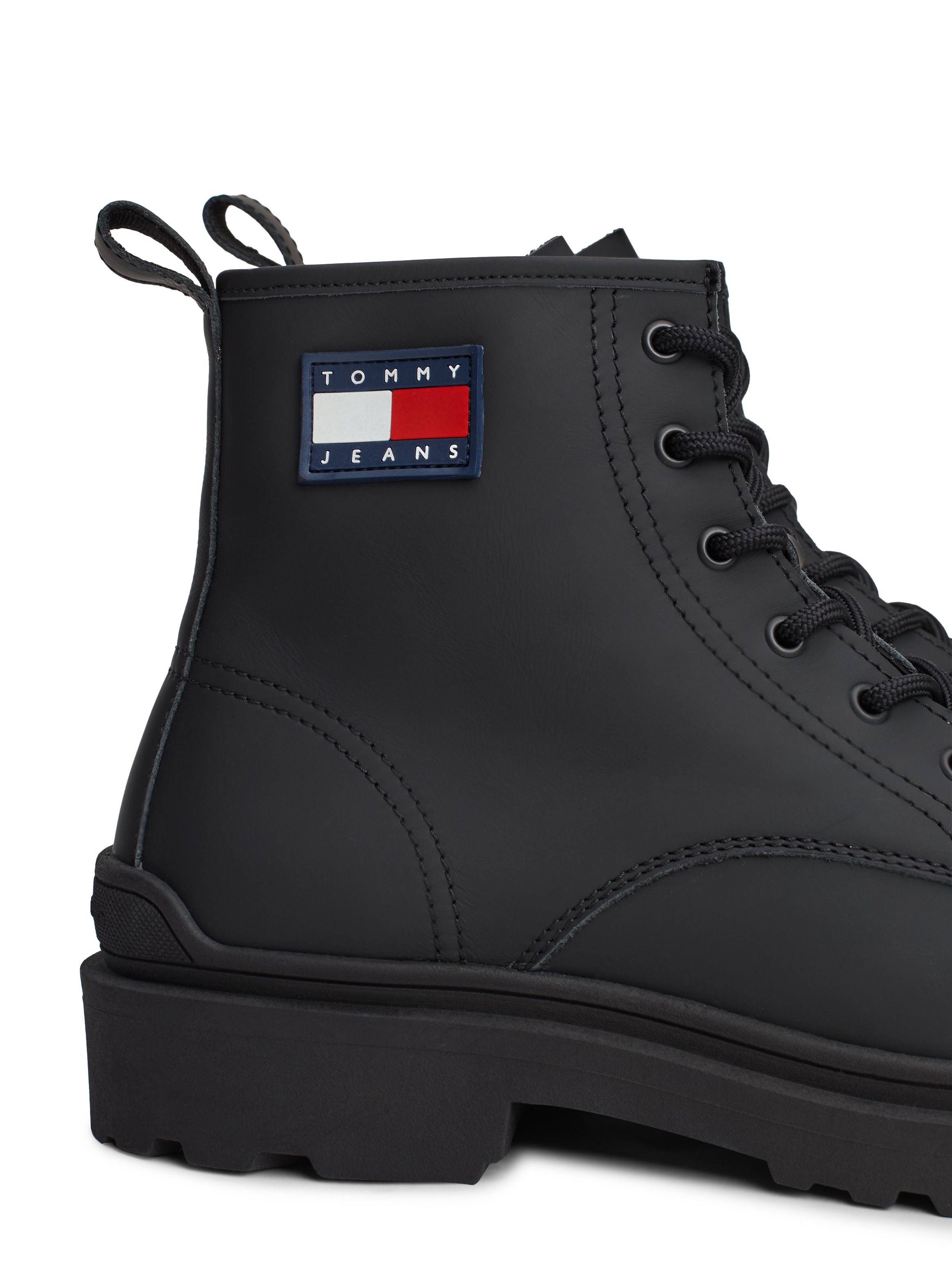 Tommy Jeans Schnürboots »TJM LEATHER LACE UP BOOT«, Blockabsatz, Schnürstiefelette mit seitlicher Logoflag
