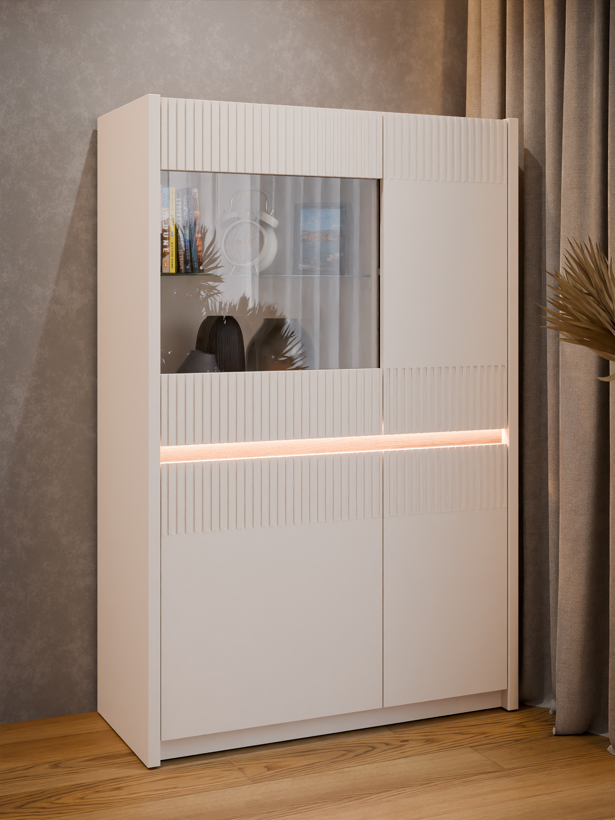 FORTE Vitrine "Oak Squere", Highboard, Beleuchtung, SoftClose günstig online kaufen
