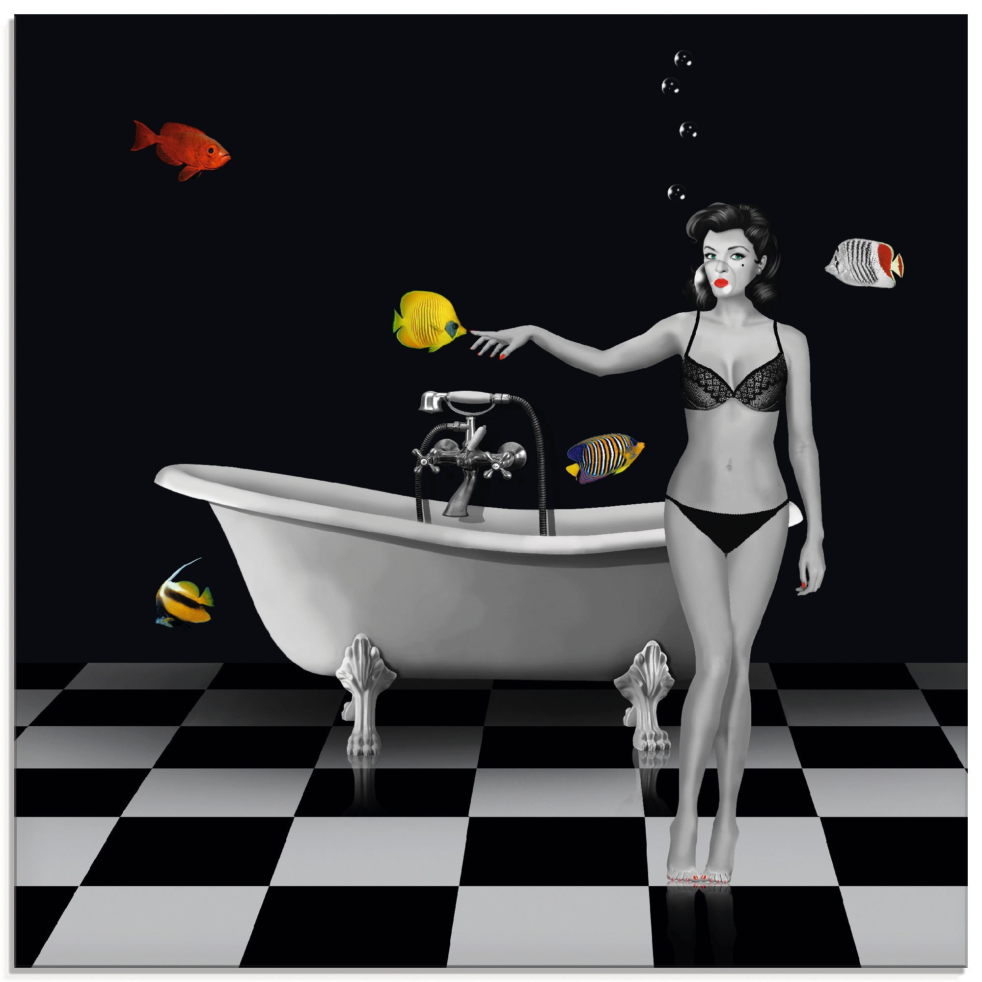 Artland Glasbild "Ein Badezimmer für Fische", Frau, (1 St.), in verschiedenen Größen