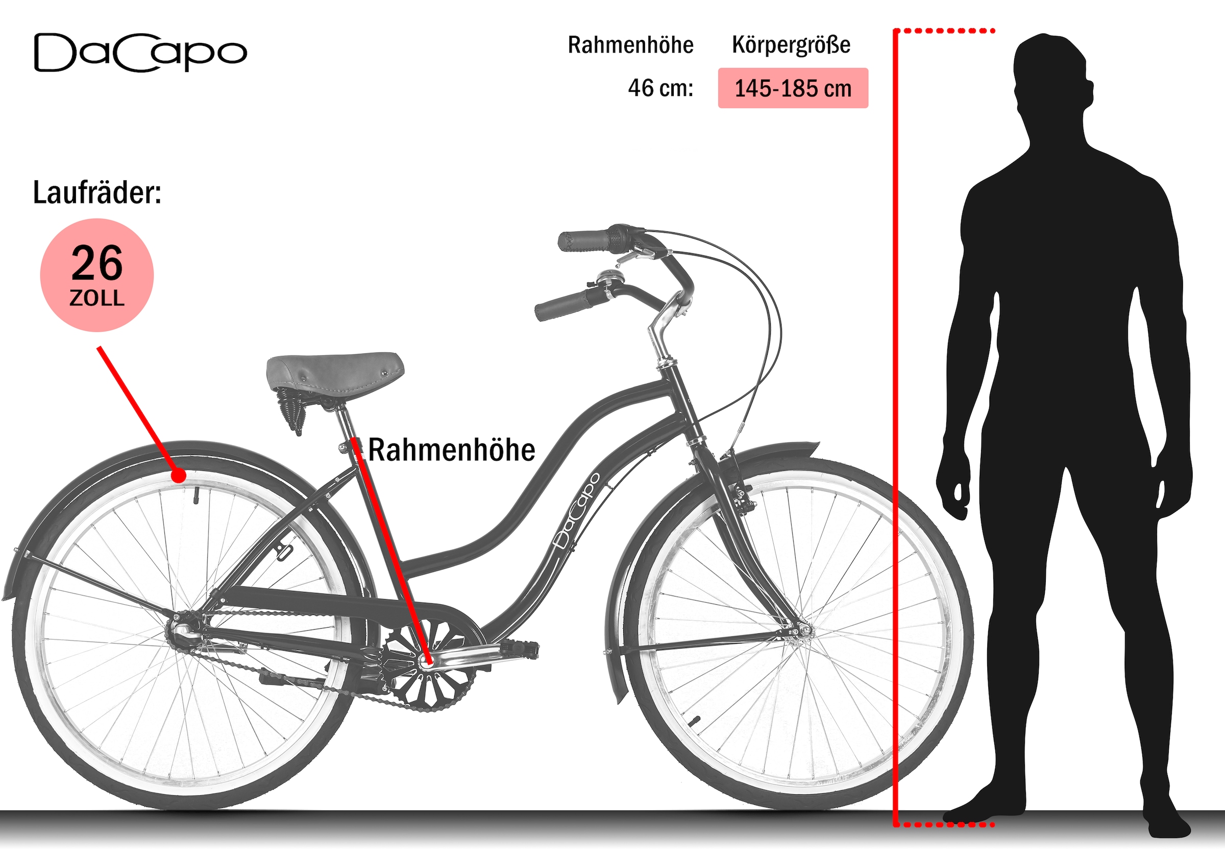 Dacapo Cruiser »Beachcruiser Damen 26" California Blau 3 Gänge RH 46 cm« 3 Gang Shimano Nexus Schaltwerk Nabenschaltung