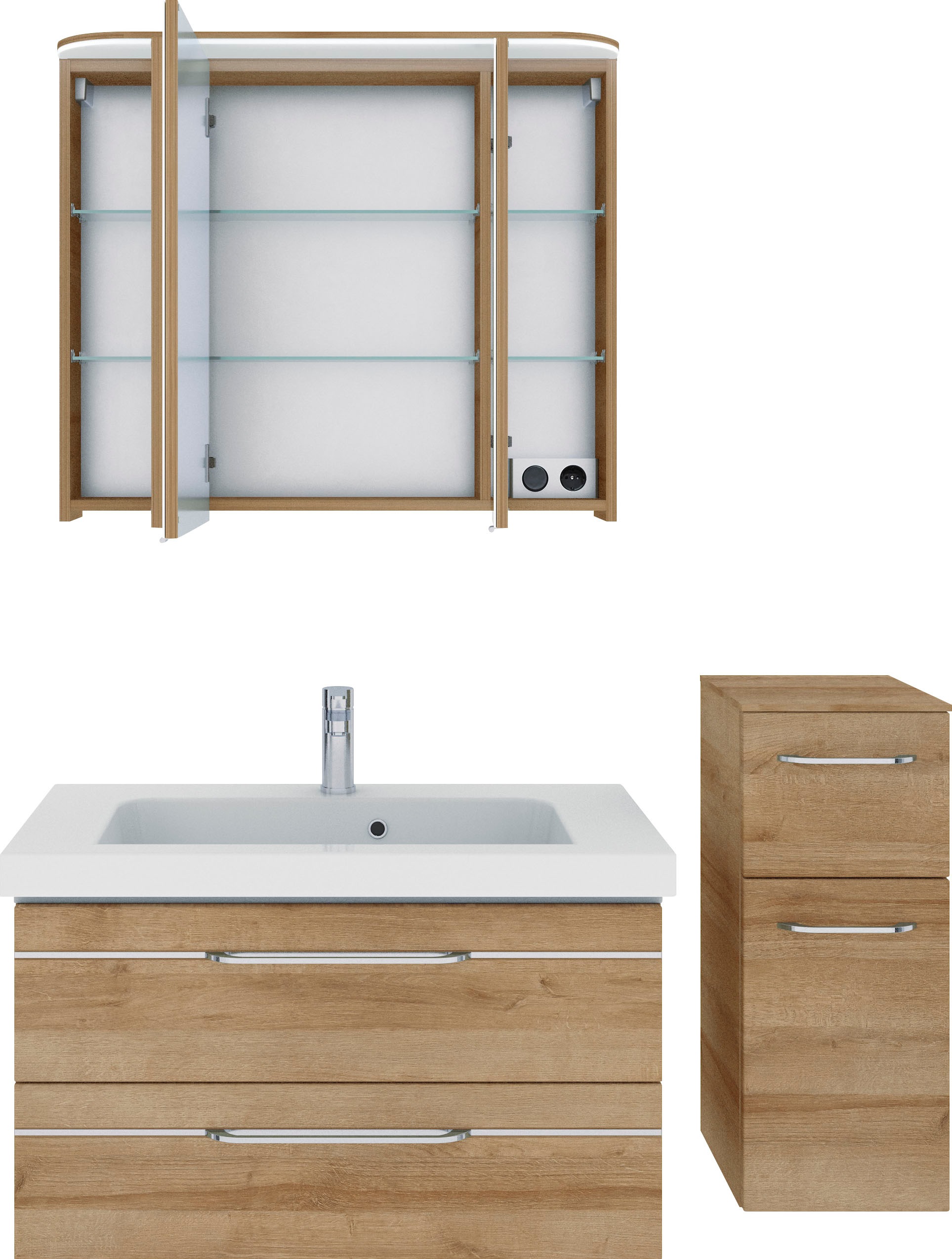 Saphir Badmöbel-Set »Balto Sprint 3-teilig, Mineralmarmor-Waschtisch mit LED-Spiegelschrank«, (4 St.), Badezimmer Set mit Unterschrank inkl Türdämpfer, 4 Türen, 3 Schubladen