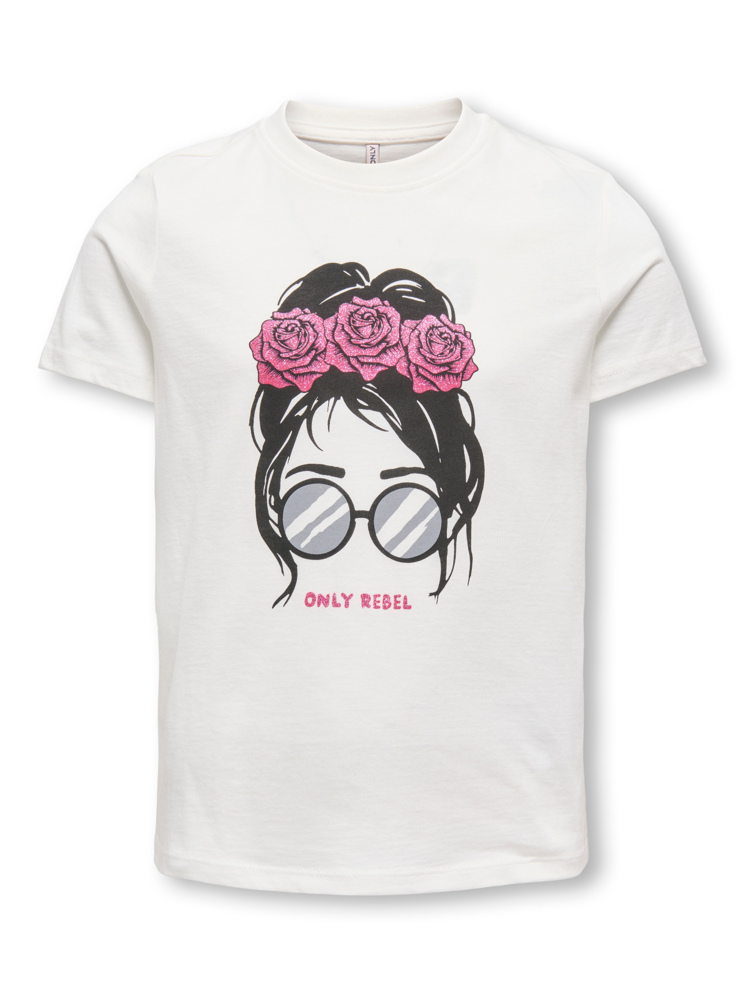 KIDS ONLY Mädchen T-Shirt "KOGMIA LIFE REG S/S GIRL TOP FR ZA JRS"cloud dancer print:only rebel girl, pink yarrow, Gr. 134, bedruckt, unifarben,