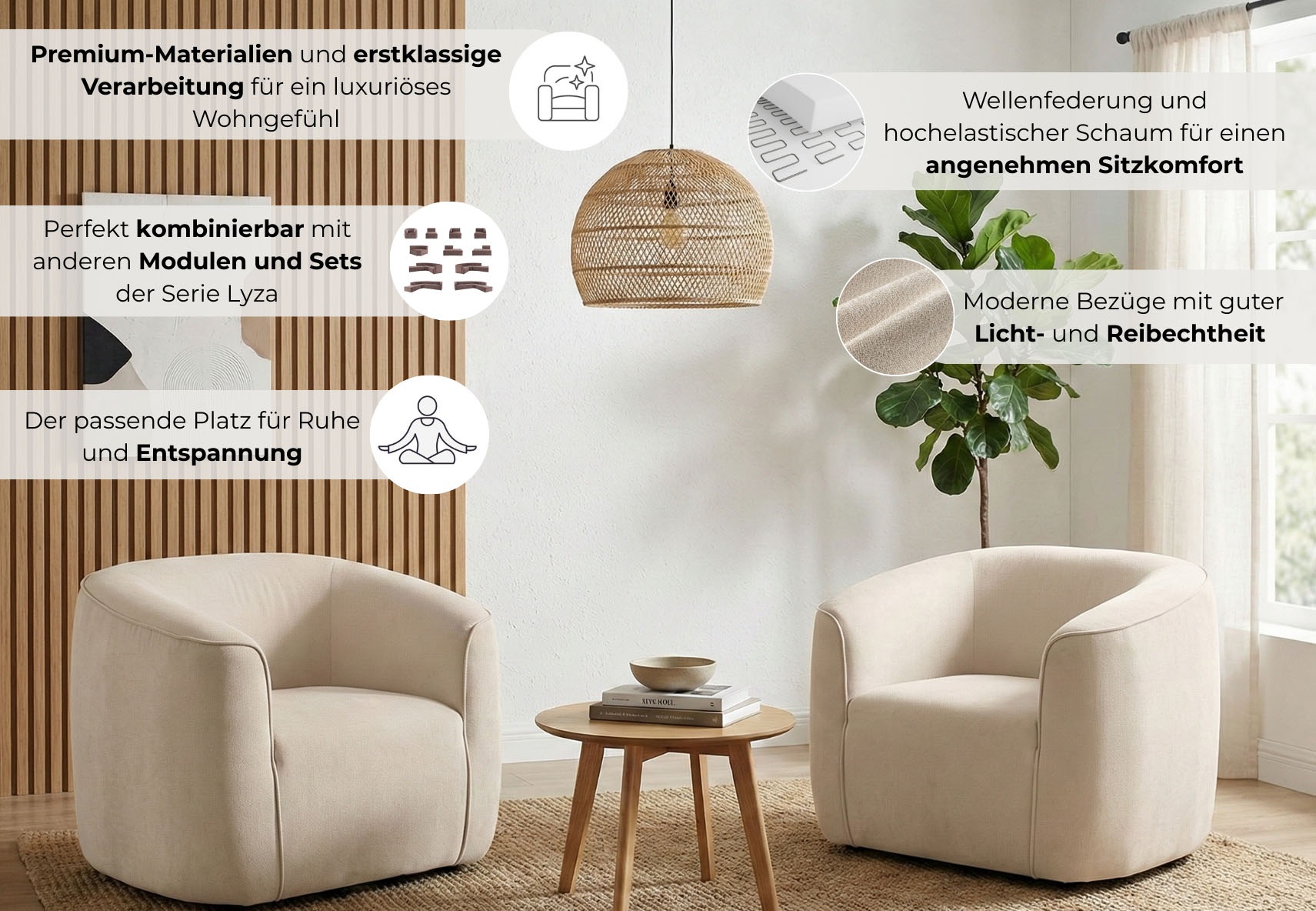 Thumbnail - LeGer Home by Lena Gercke Sessel "LYZA Relaxsessel, Loungesessel, Maße B/T/H: 113/95/71 cm" organische Form, mit Wellenu...