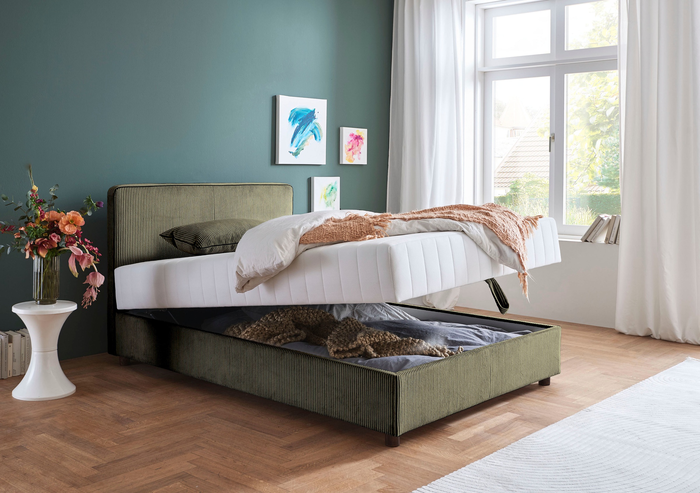 ATLANTIC home collection Bett »Corinna«, Boxbett inkl. Stauraum, Cord, erhältlich in unterschiedlichen Breiten