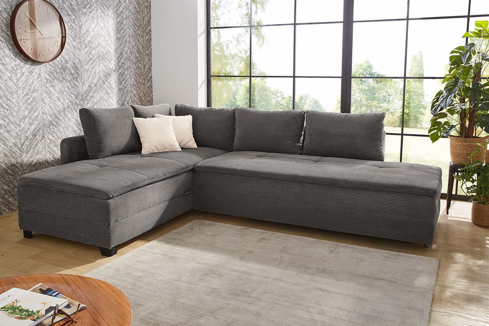 Jockenhöfer Gruppe Ecksofa "Madrid L-Form, B: 306 cm, Liegefl. 180x200 cm, Dauerschläfer" mit Bettfuntkion, Bettkasten, Topper & Regal, Boxspringbettaufbau