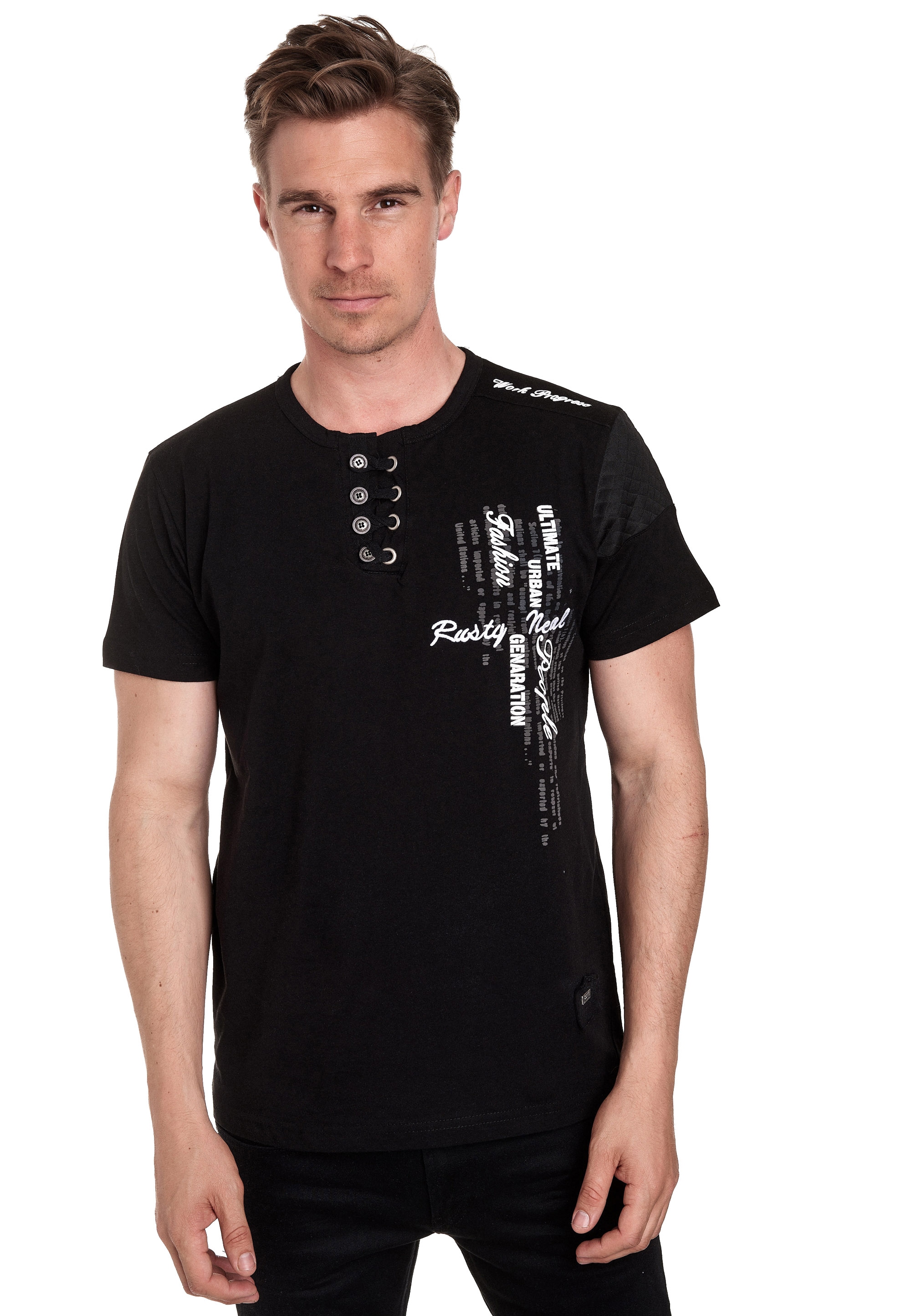 Rusty Neal T-Shirt, mit schicker Knopfleiste