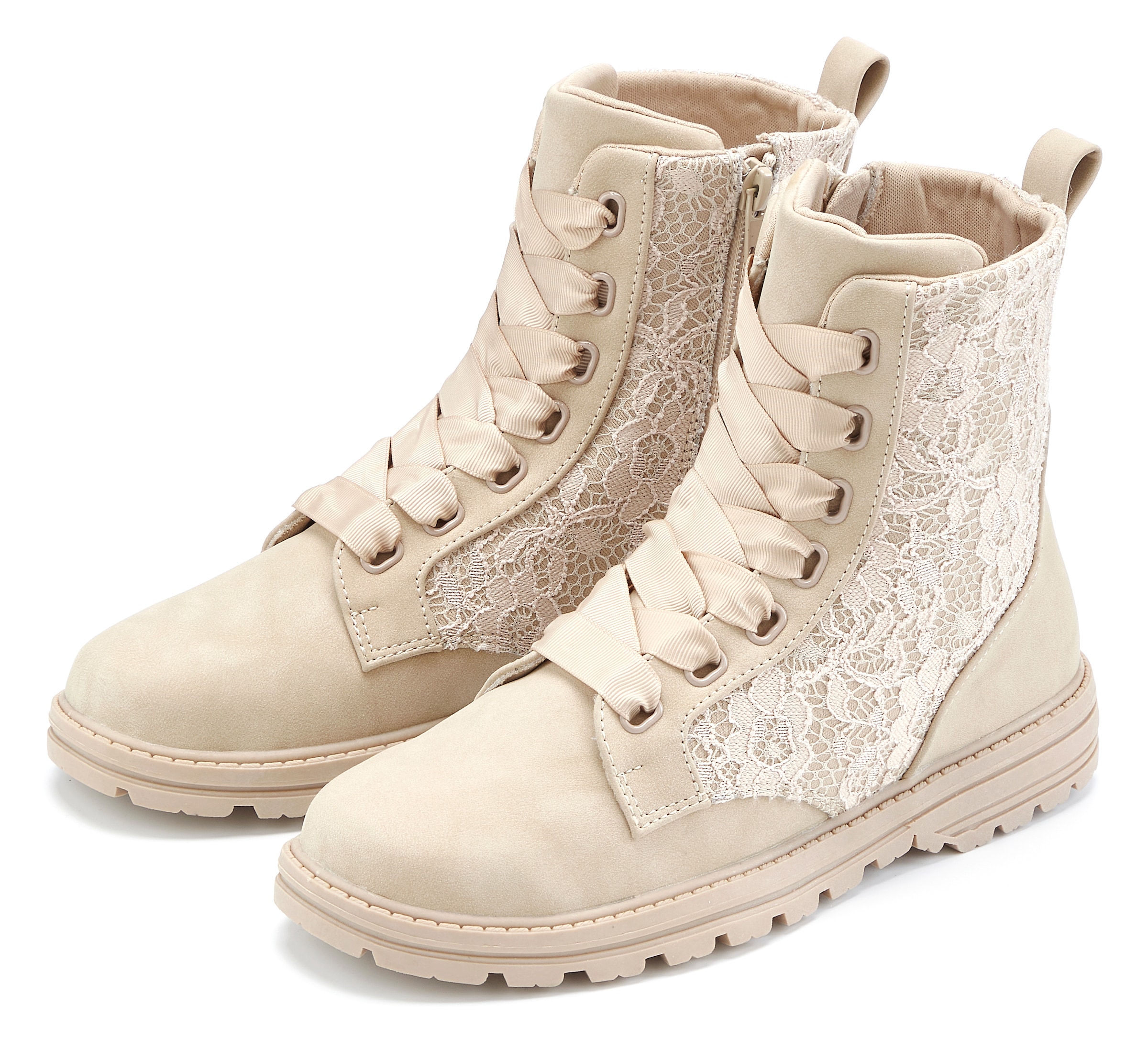 LASCANA Stiefelette »Schnürboots, Lace Boots, Combat Stiefeletten, Boots«  mit Spitze und Satin Schürsenkeln VEGAN