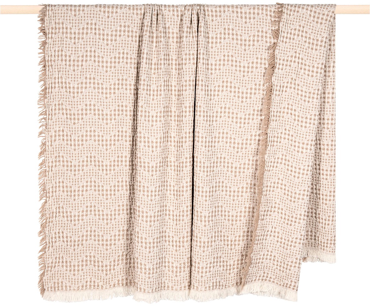 PAD Wohndecke "Waffle" Made in Europe, Waffelpique, reine Baumwolle, mit Fransen, 130x170 cm