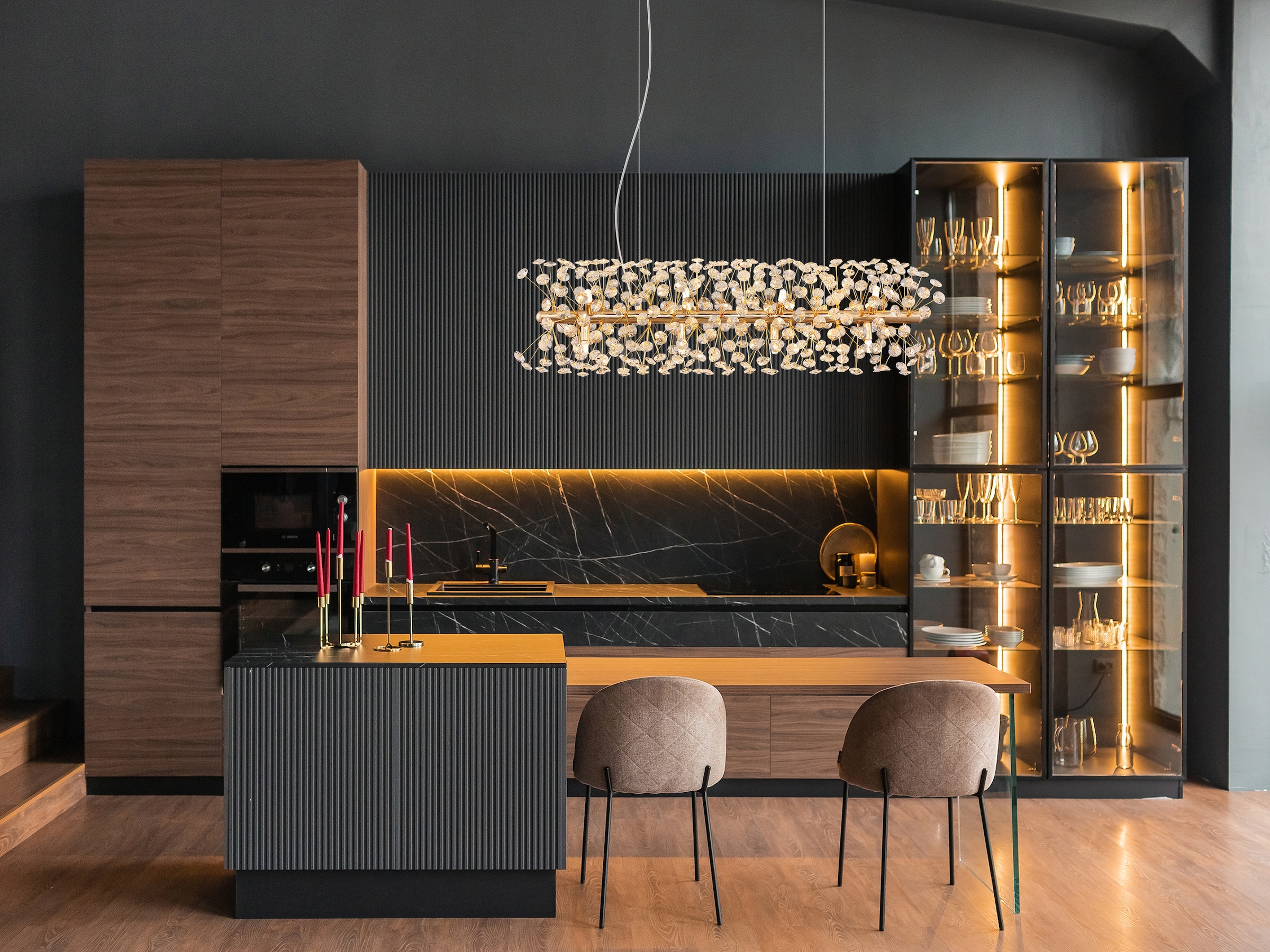 GLOBO LIGHTING Hängeleuchte »KATRINA« G9 1 Stk. Warmweiß Goldfarbener Luster mit K9 Kristallen, 12x G9 LED