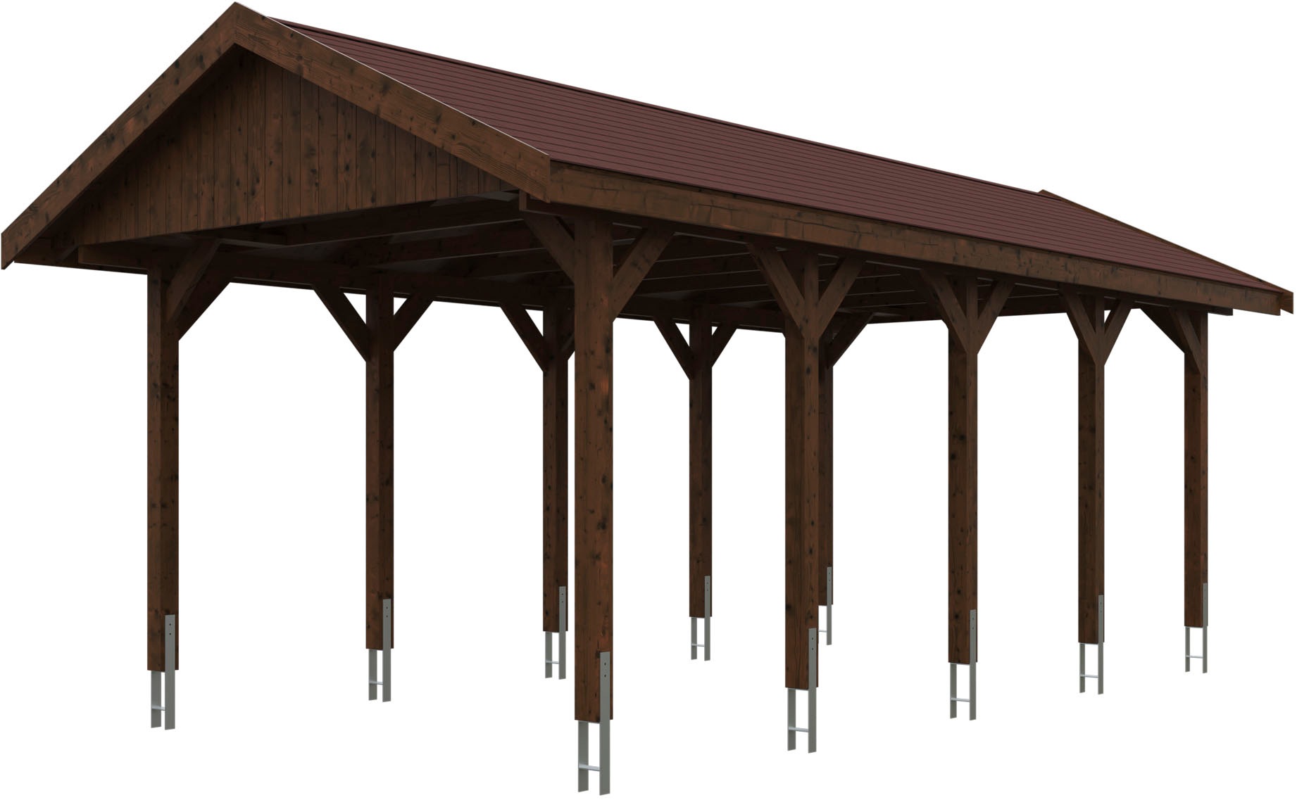 Einzelcarport »Wallgau«, Nadelholz, 291 cm, Nussbaum, mit roten Dachschindeln