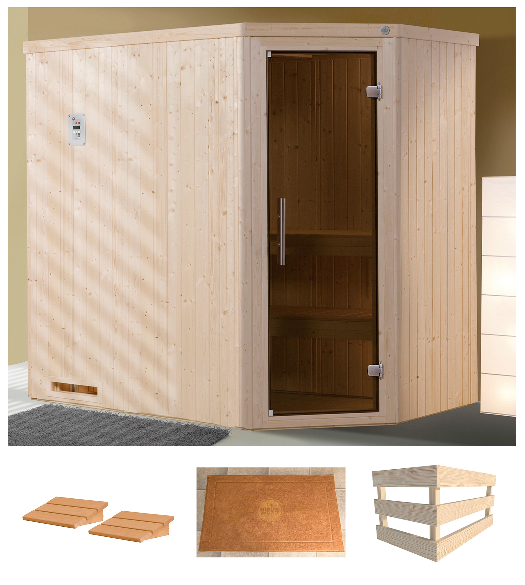 WEKA Sauna "Varberg 1", ohne Ofen, (ohne Ofen), beige, Saunen, ohne Ofen