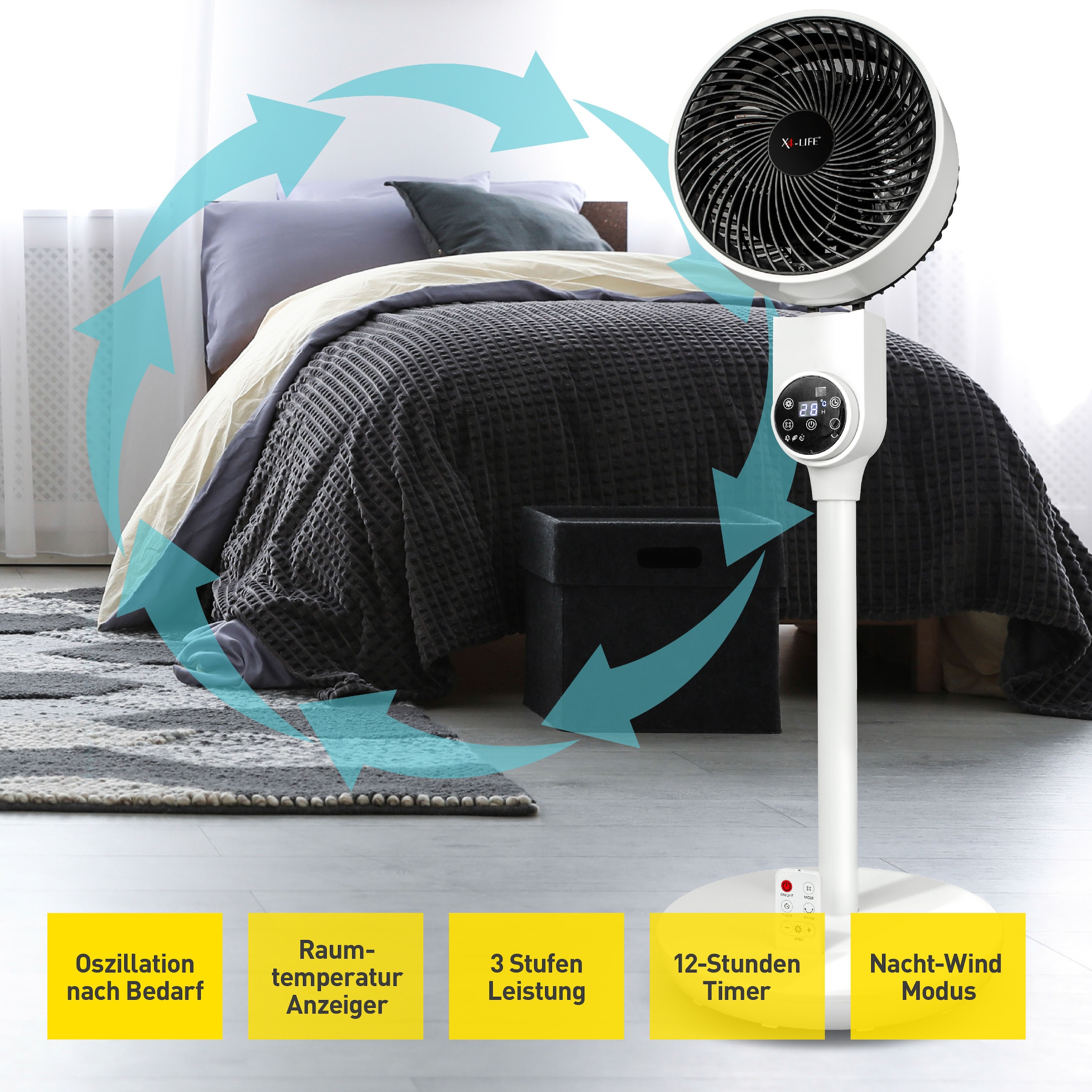 X4-Life Standventilator »Floor Fan Pinguin«, mit Touch-Steuerung, Timer und Fernbedienung
