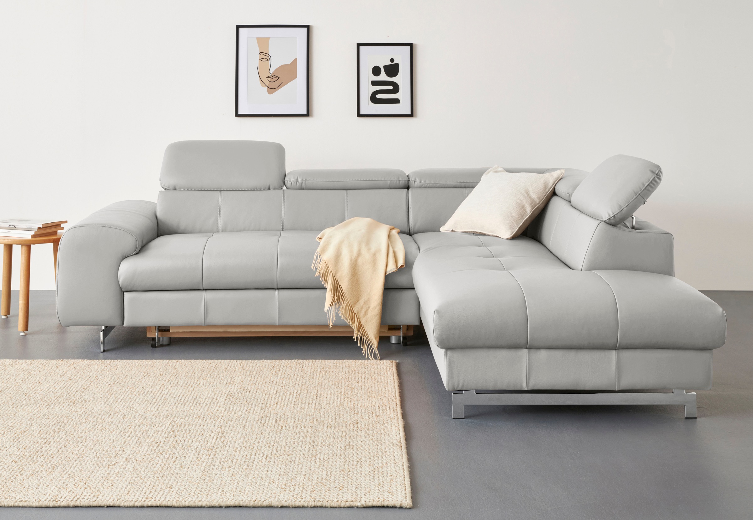 COTTA Ecksofa "Chef bequem, tolle Verarbeitungsdetails, Breite 262cm, L-Form" mit Kopfteilverstellung, edle Metallkufen, optional Schlaffunktion