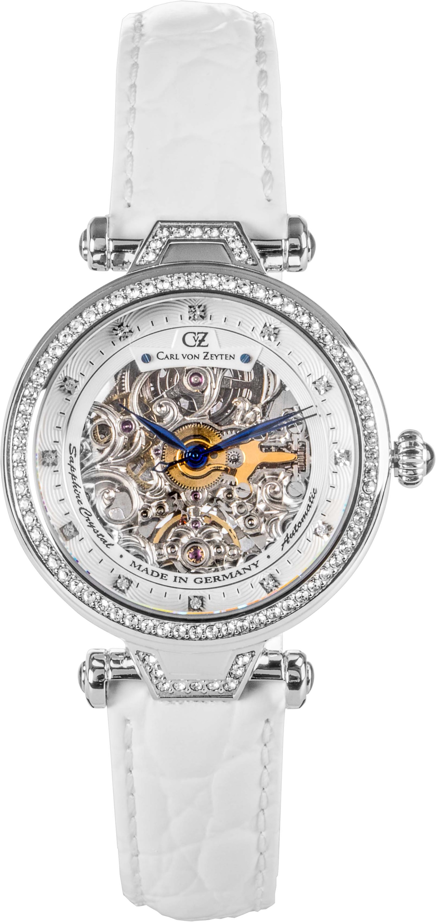 Carl von Zeyten Automatikuhr »Gütenbach, CVZ0071WHS«, Armbanduhr, Damenuhr, Saphirglas, Made in Germany, Mechanische Uhr