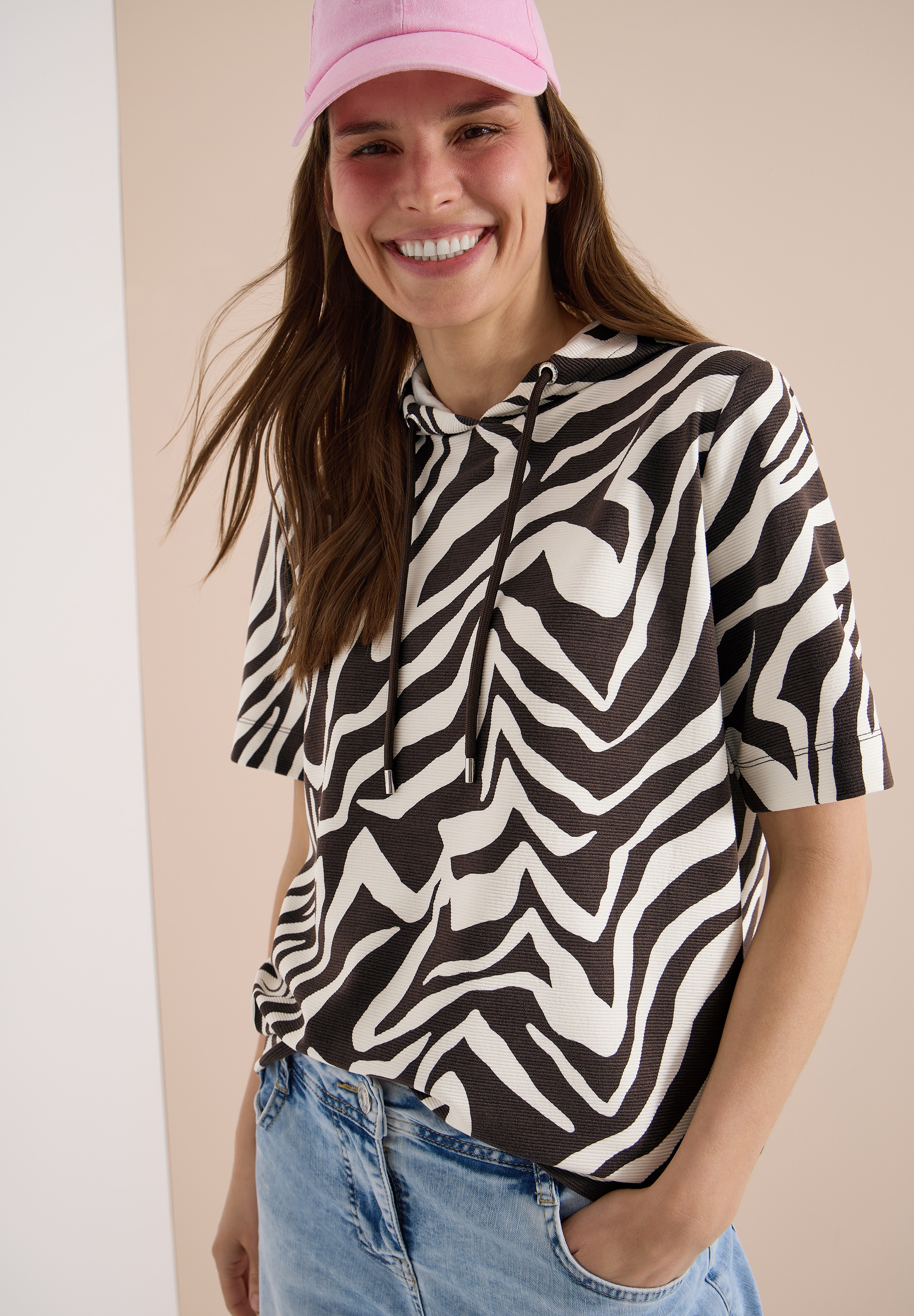 Cecil Kapuzensweatshirt, Kurzarm-Shirt mit Kapuze und Zebraprint