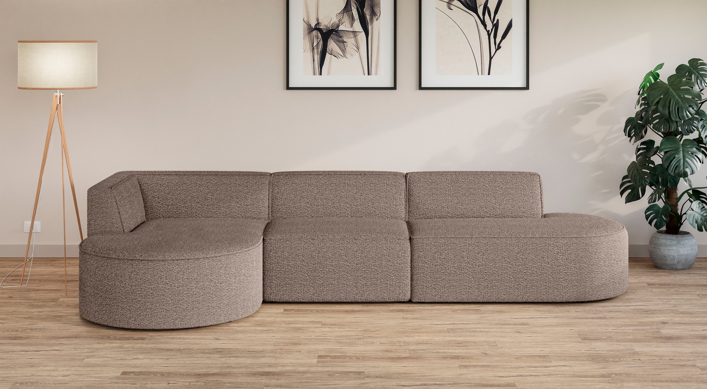 andas Ecksofa »Ecksofa EIVIND mit Ottomane rechts/links, Maße: B/H/T 343/159/72 cm«, L-Form mit Wellenunterfederung, auch in Feincord und Bouclé