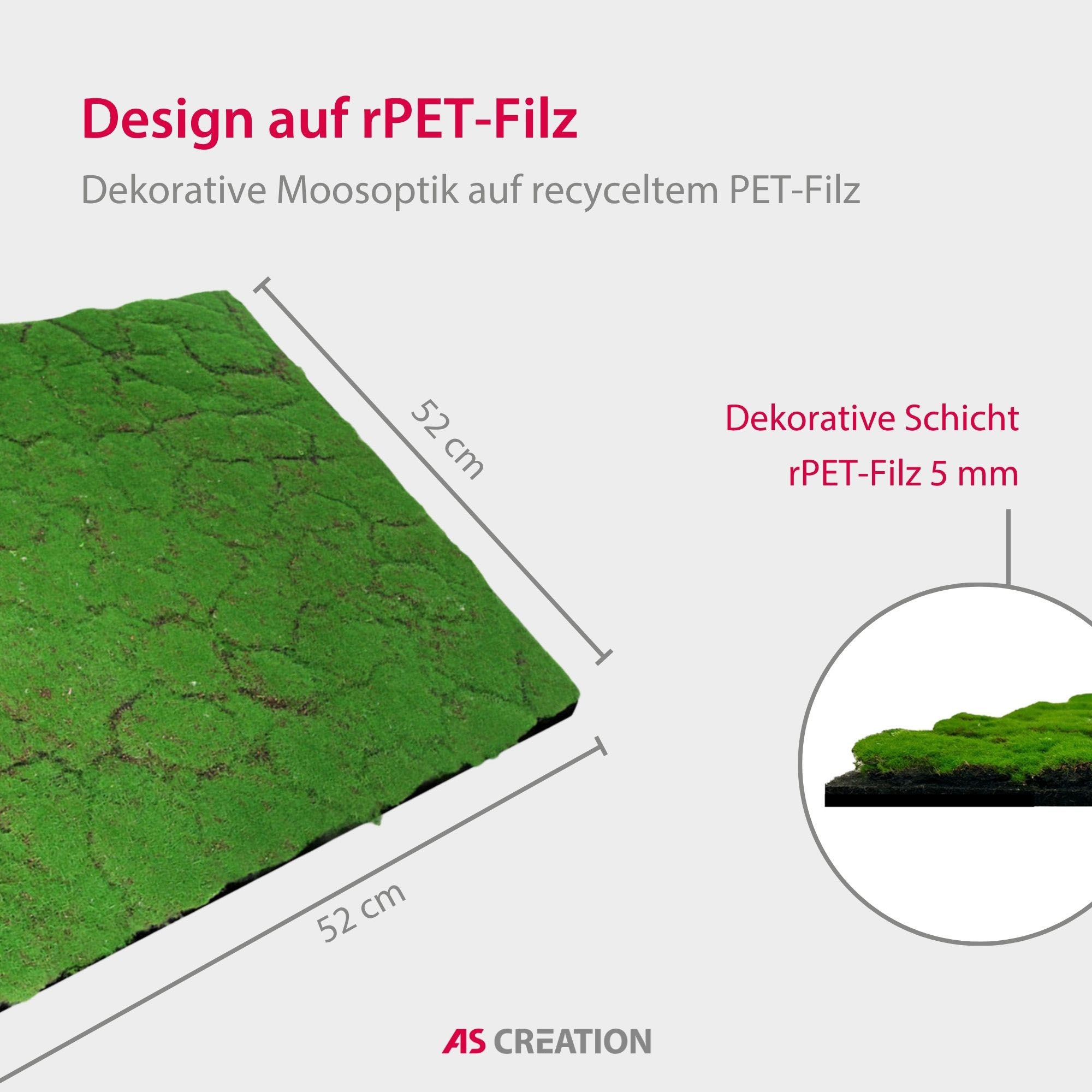 Architects Paper Wandpaneel »A.S. Création Modular Wall Wandpaneel Moosoptik« 1 tlg. Pflegeleichte Moosoptik auf rPET-Filz für natürliche 3D-Wände