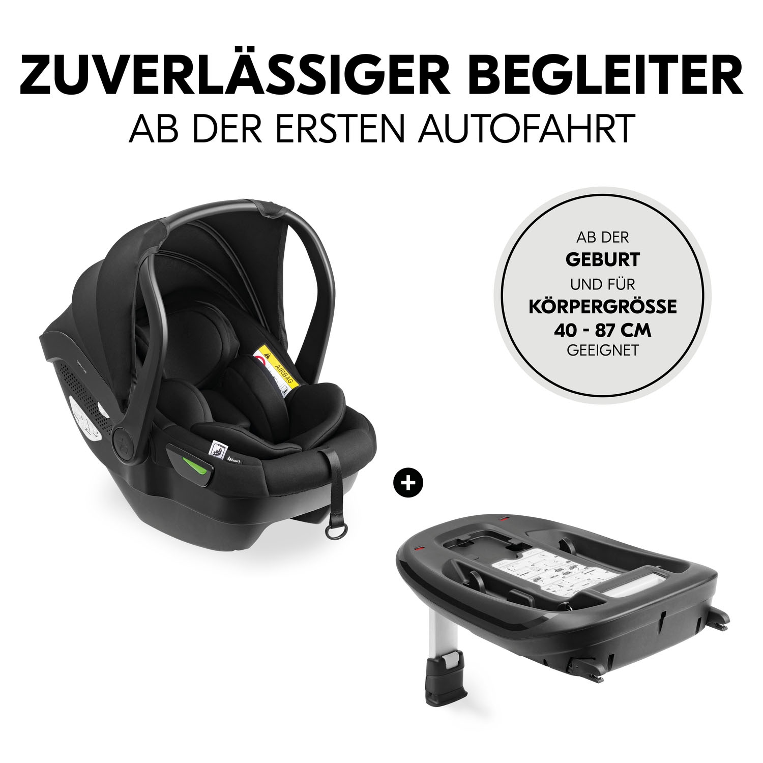 Hauck Babyschale »Drive N Care«, Klasse 0+ (bis 13 kg), (Set, 2 tlg.), inklusive Base und Neugeborenen-Einlage