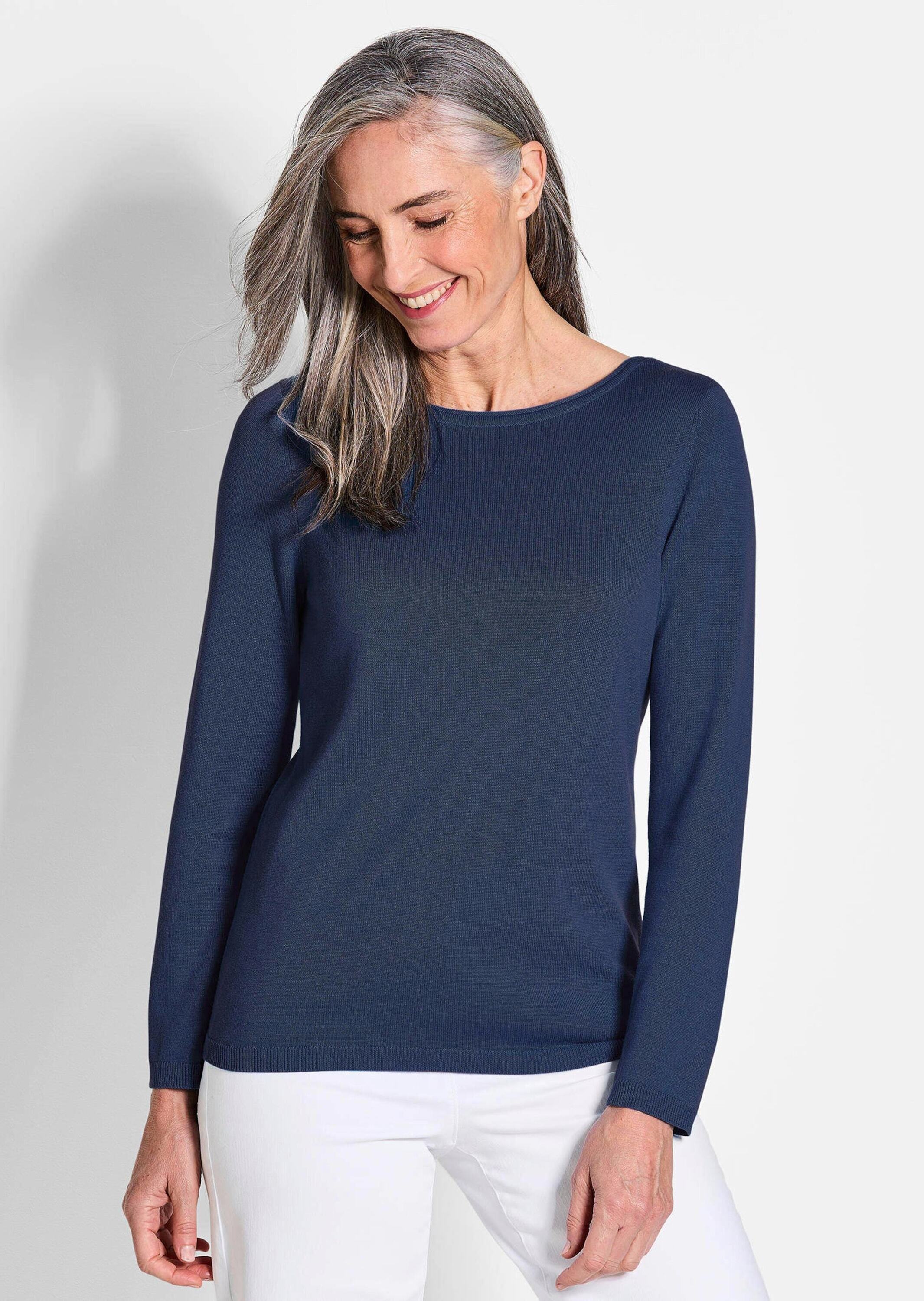 GOLDNER Strickpullover "Kurzgröße Baumwoll-Pullover, U-Boot-Ausschnitt" günstig online kaufen