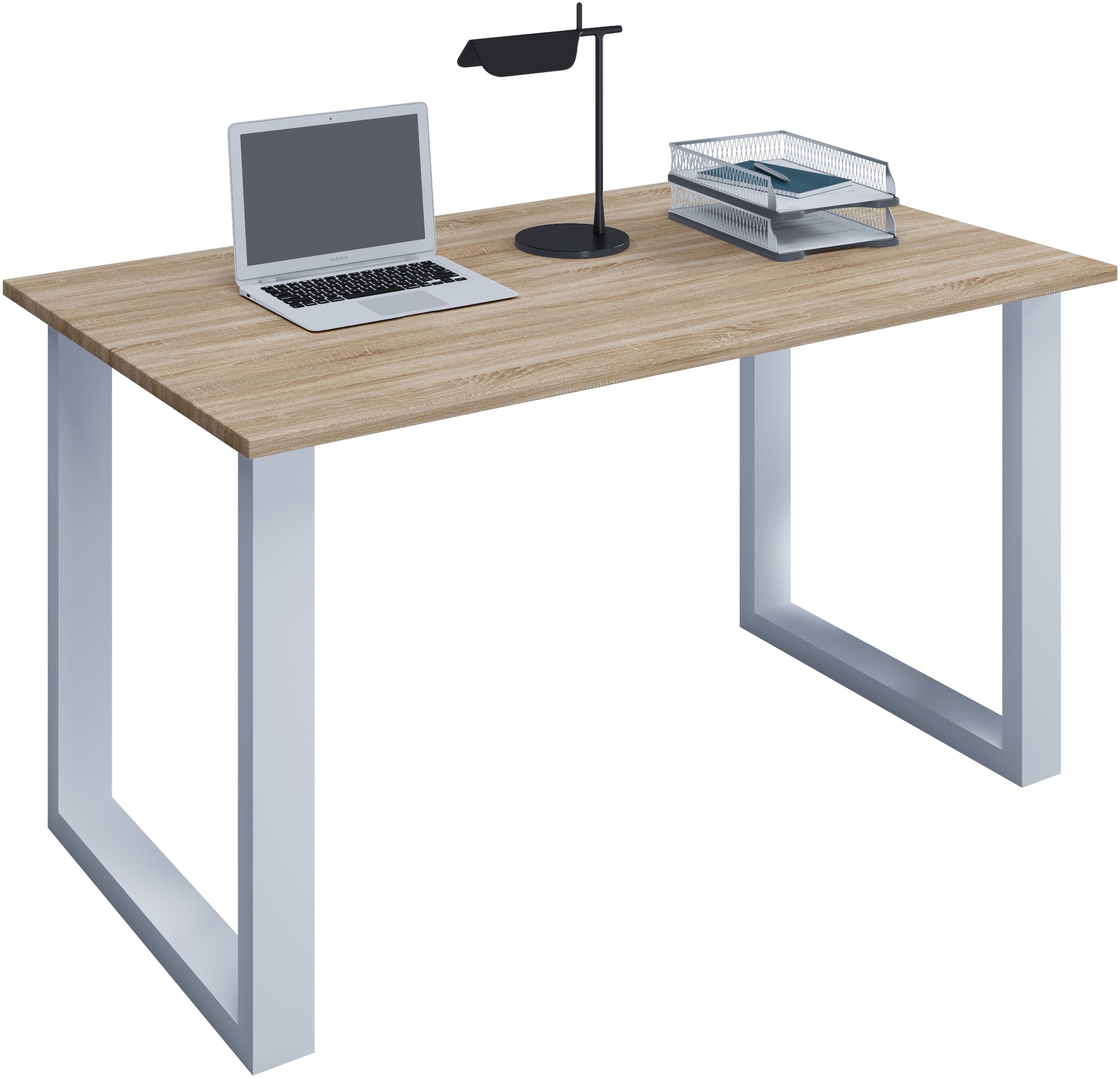 Schreibtisch VCM "Schreibtisch Bürotisch Computertisch 140x50 Lona U", weiß, sonoma, eiche, B:140cm T:50cm, Tische, Schreibtisch