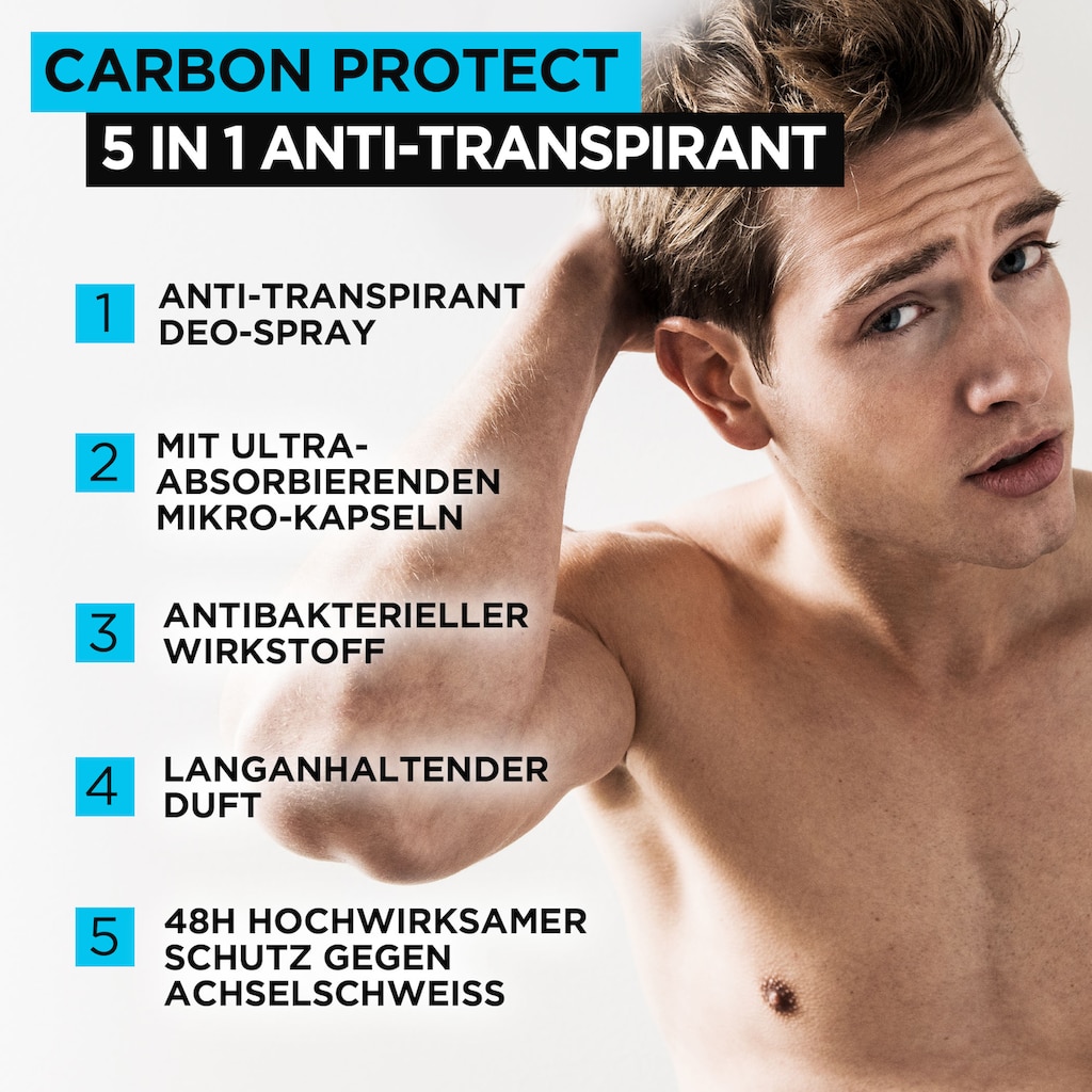 L'ORÉAL PARIS MEN EXPERT Deo-Spray »Deo Spray Carbon Protect 5-in-1«, (Packung, 6 tlg.)