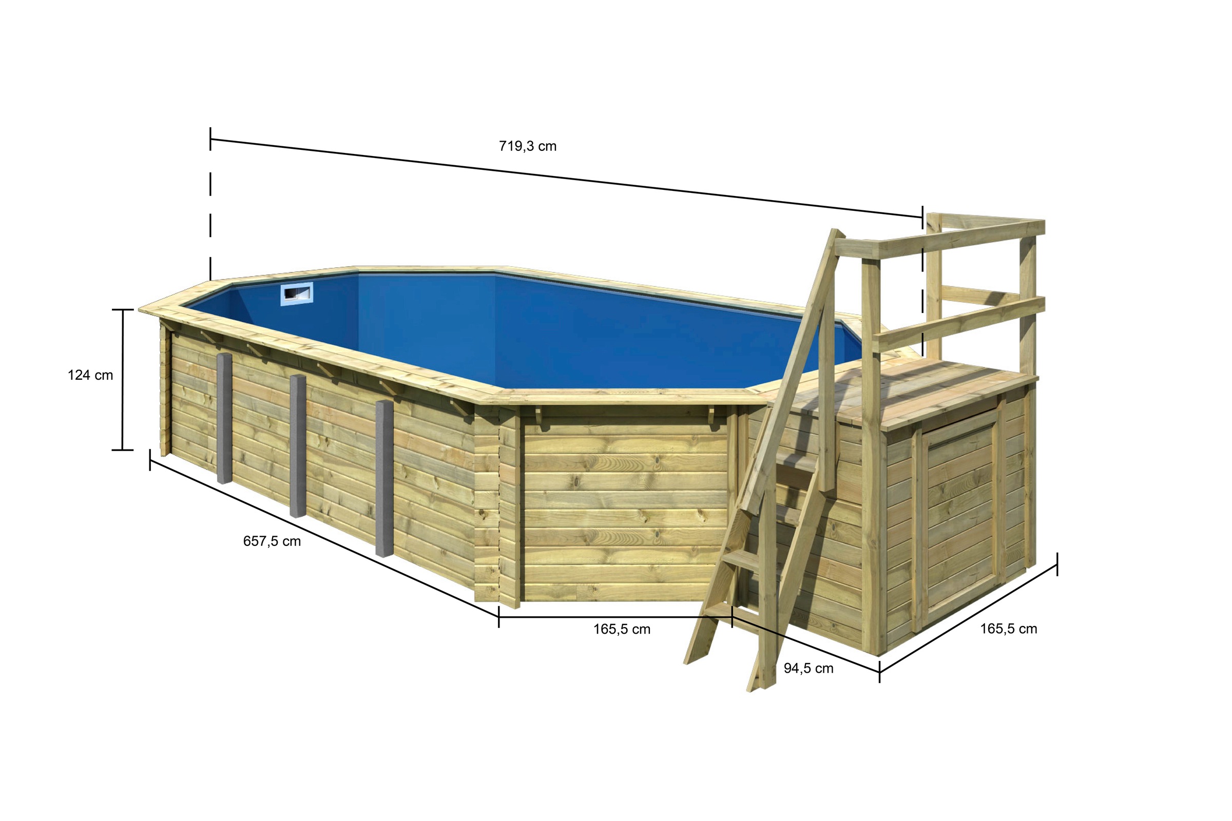 Karibu Achteckpool »SEVILLA Set B«, BxLxH: 780x400x124 cm, mit Terrasse und Geländer