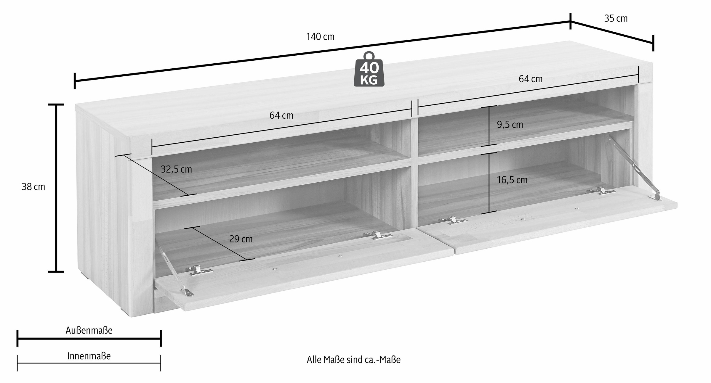 Home affaire Lowboard "Ribe,140cm breit, Fronten Massivholz,4 Fächer,Kabeld günstig online kaufen