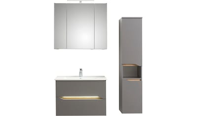 Badmöbel-Set »Quickset 3-teilig, Keramik-Waschtisch und LED-Spiegelschrank«, (5 St.)