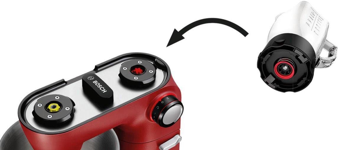 BOSCH Küchenmaschine »Serie 8 MUM9A66R00, Gratis Set VeggieLove Plus MUZ9VLP1«, Knethaken/Rühr-/Silikonbesen spülmaschinenfest, rot/silber