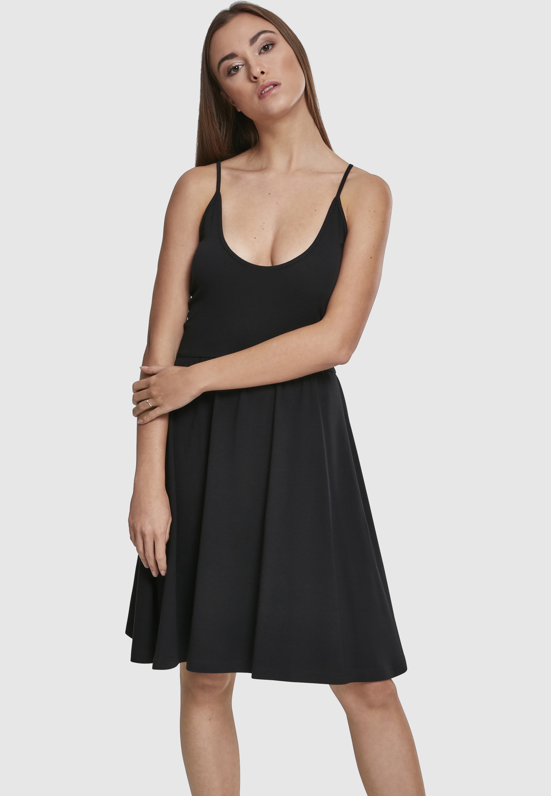 Shirtkleid URBAN CLASSICS "Urban Classics Damen Ladies Spaghetti Dress", Damen, Gr. S, US-Größen, schwarz, 95% Baumwolle, 5% Elasthan, unifarben, relaxed fit, Rundhals, Kleider Shirtkleid 2