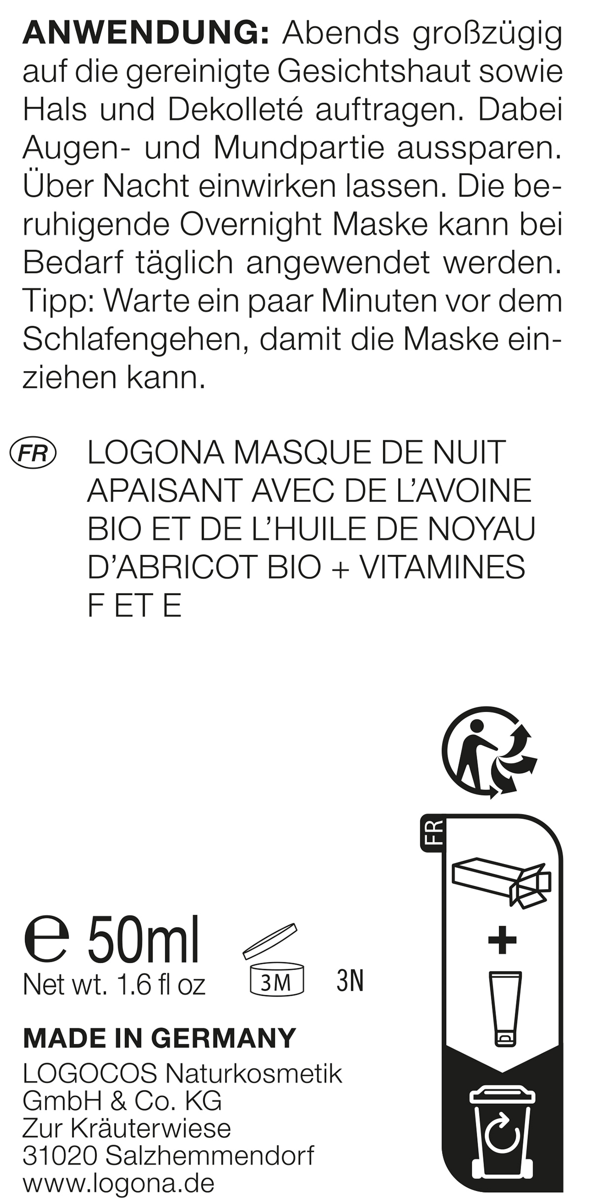 LOGONA Gesichtsmaske »nourish Beruhigende Overnight Maske« Gesichtsmaske, für trockene bis sehr trockene Haut, Overnight Maske