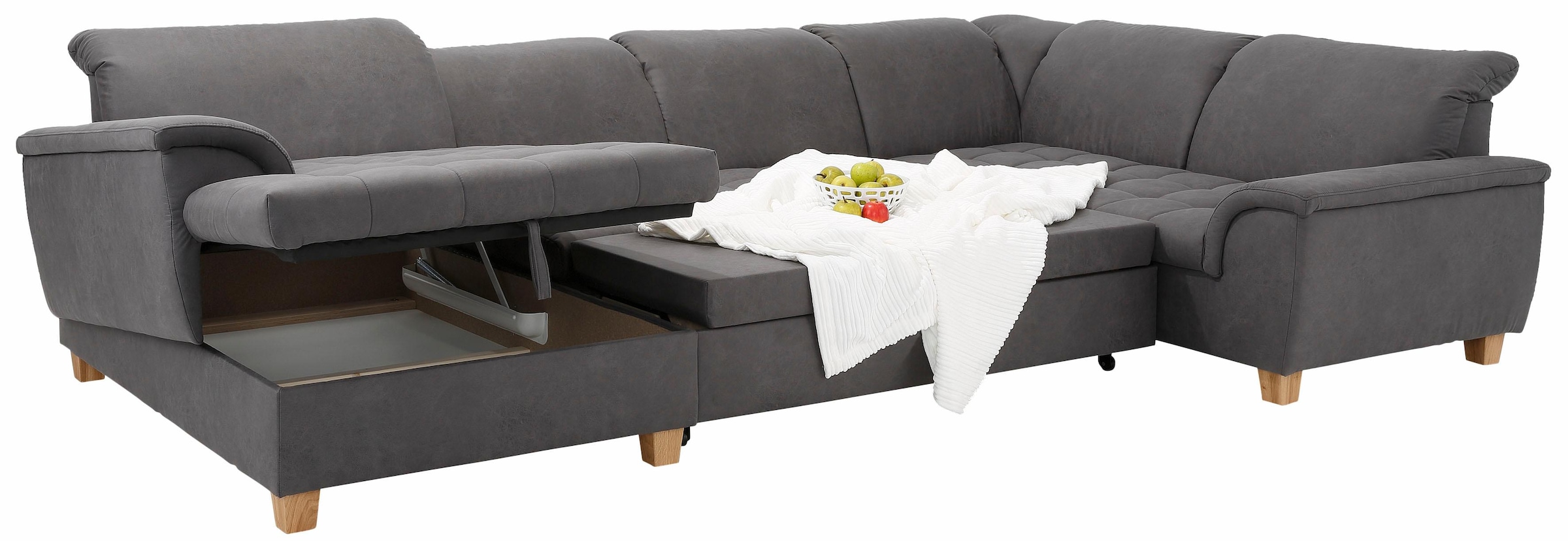 Home affaire Wohnlandschaft »Lyla U-Form«, wahlweise mit Rückenfunktion und zusätzlich mit Bett + Bettkasten